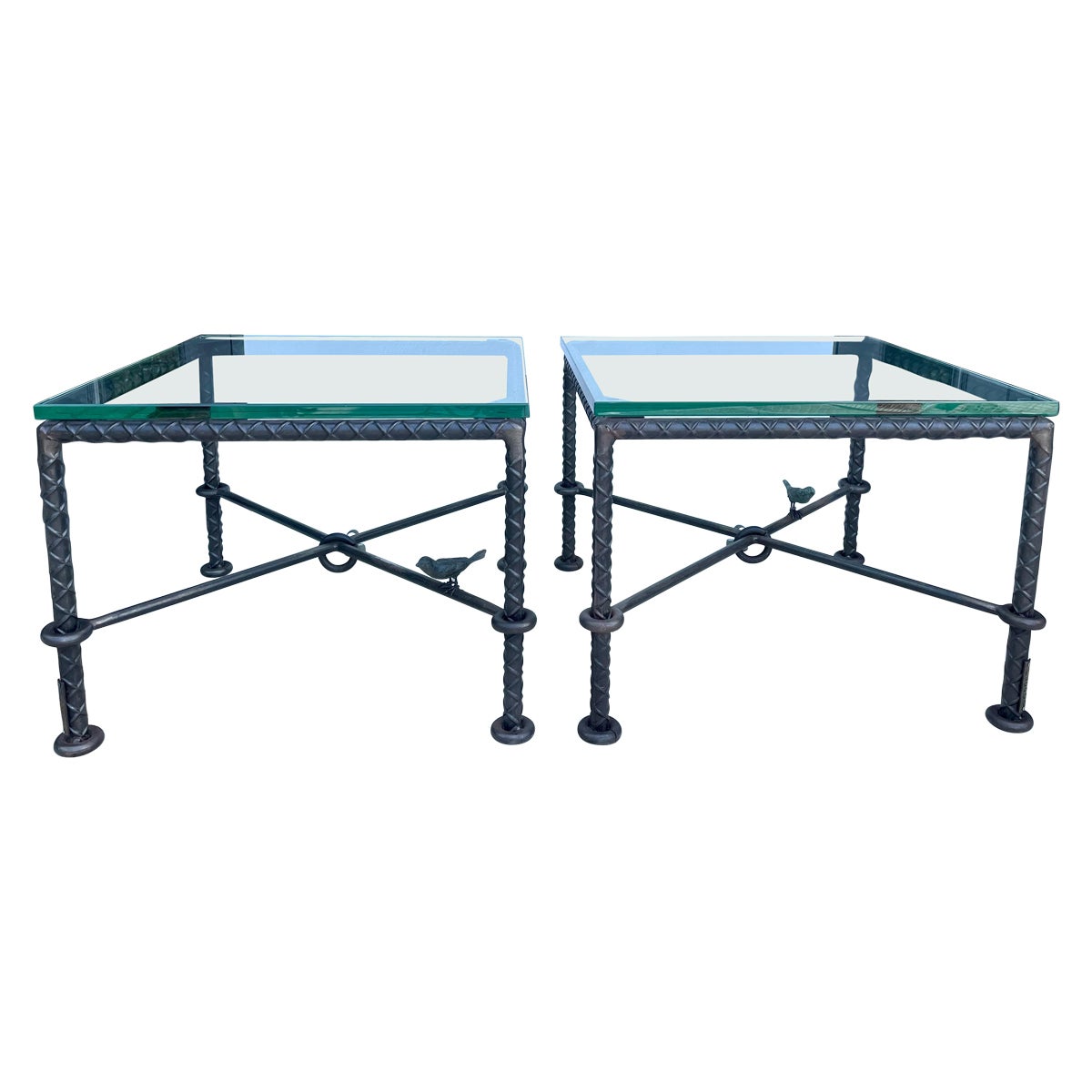 Rare Pair of Ilana Goor Steel and Bronze Side Tables