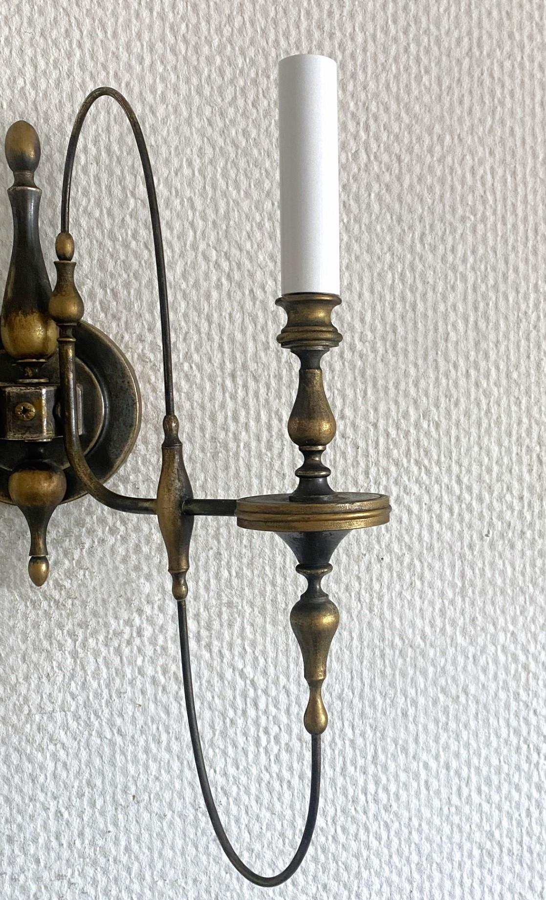 Rare Pair of Italian Brass Wall Sconces by Gaetano Sciolari, Italy 1950s, Marked For Sale 2