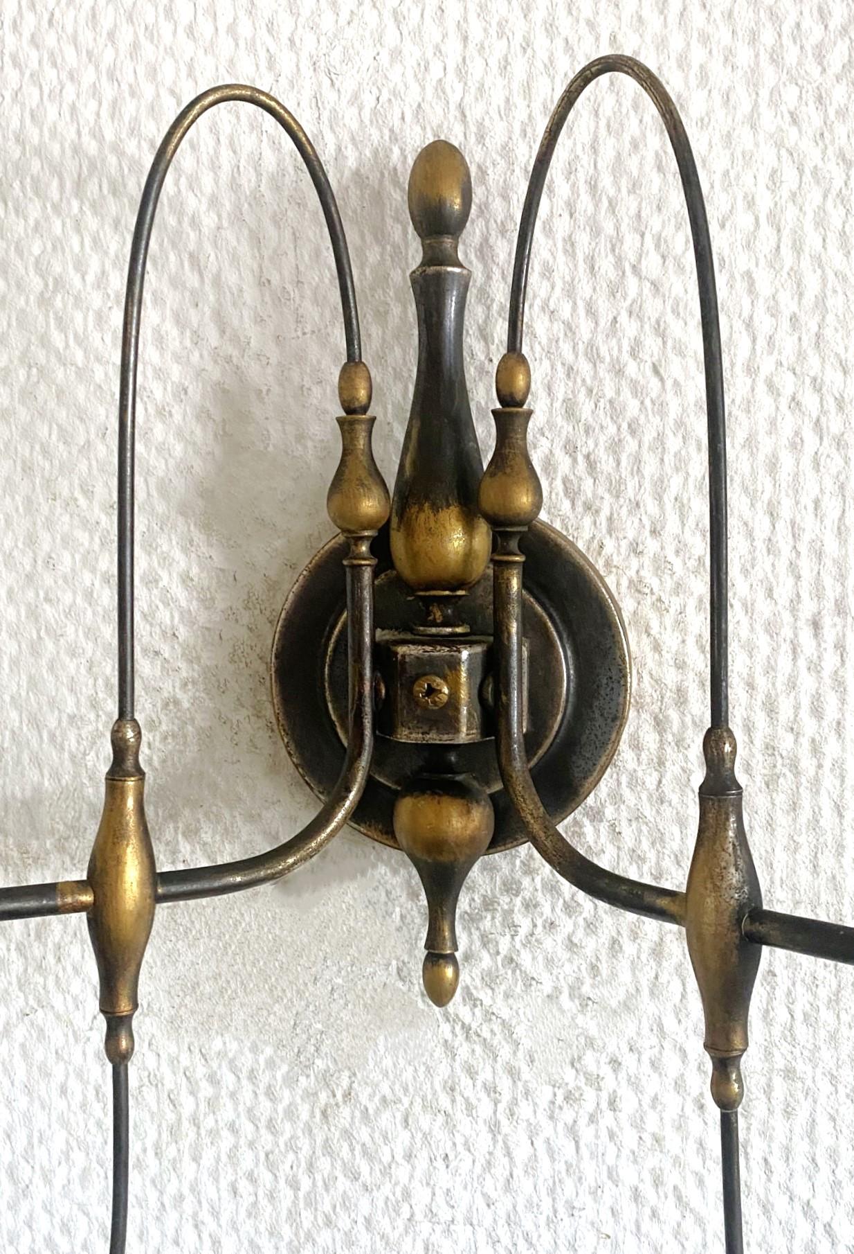 Rare Pair of Italian Brass Wall Sconces by Gaetano Sciolari, Italy 1950s, Marked For Sale 3