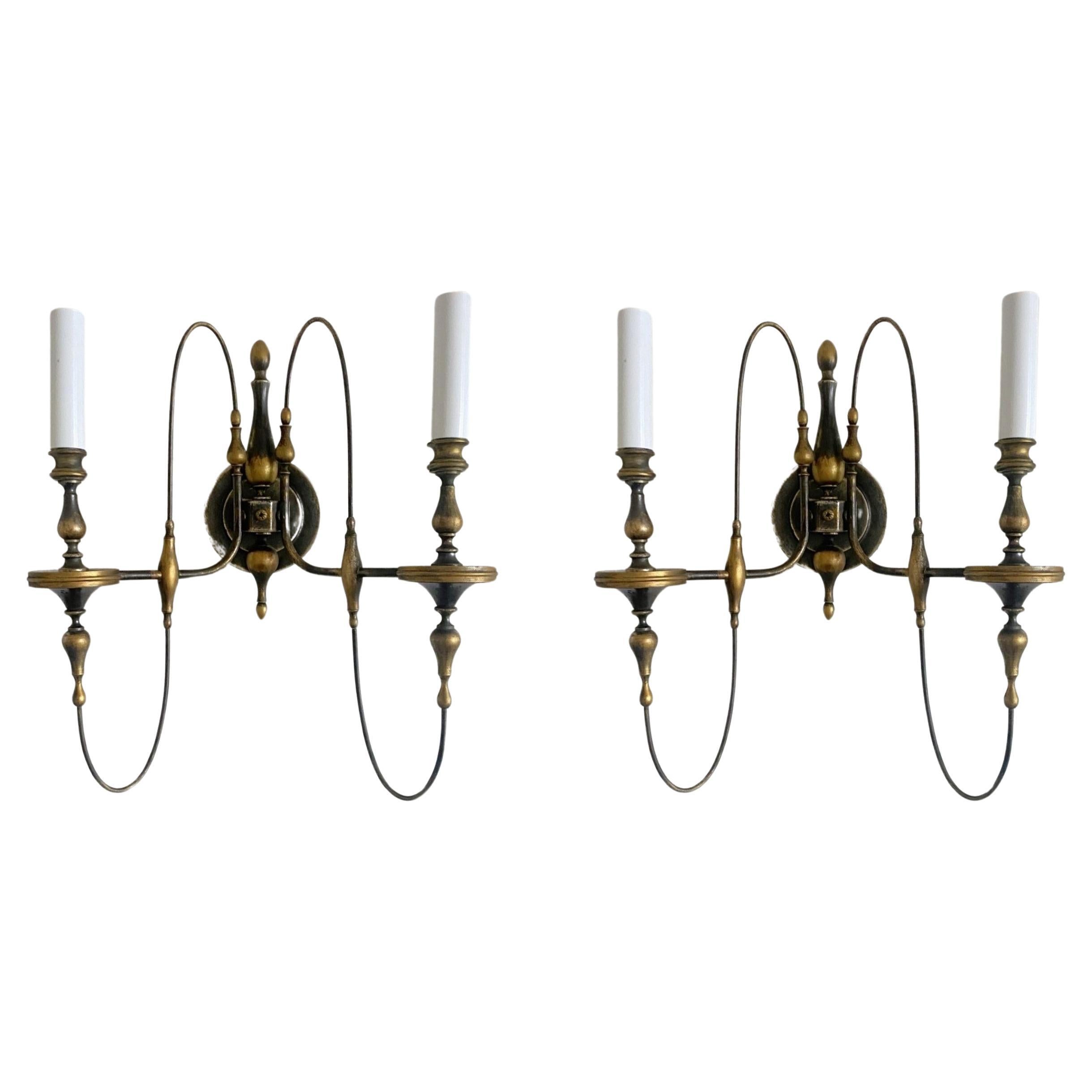 Rare Pair of Italian Brass Wall Sconces by Gaetano Sciolari, Italy 1950s, Marked For Sale