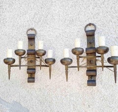 Seltenes Paar italienischer brutalistischer Wandlampen, Italien 60er Jahre
