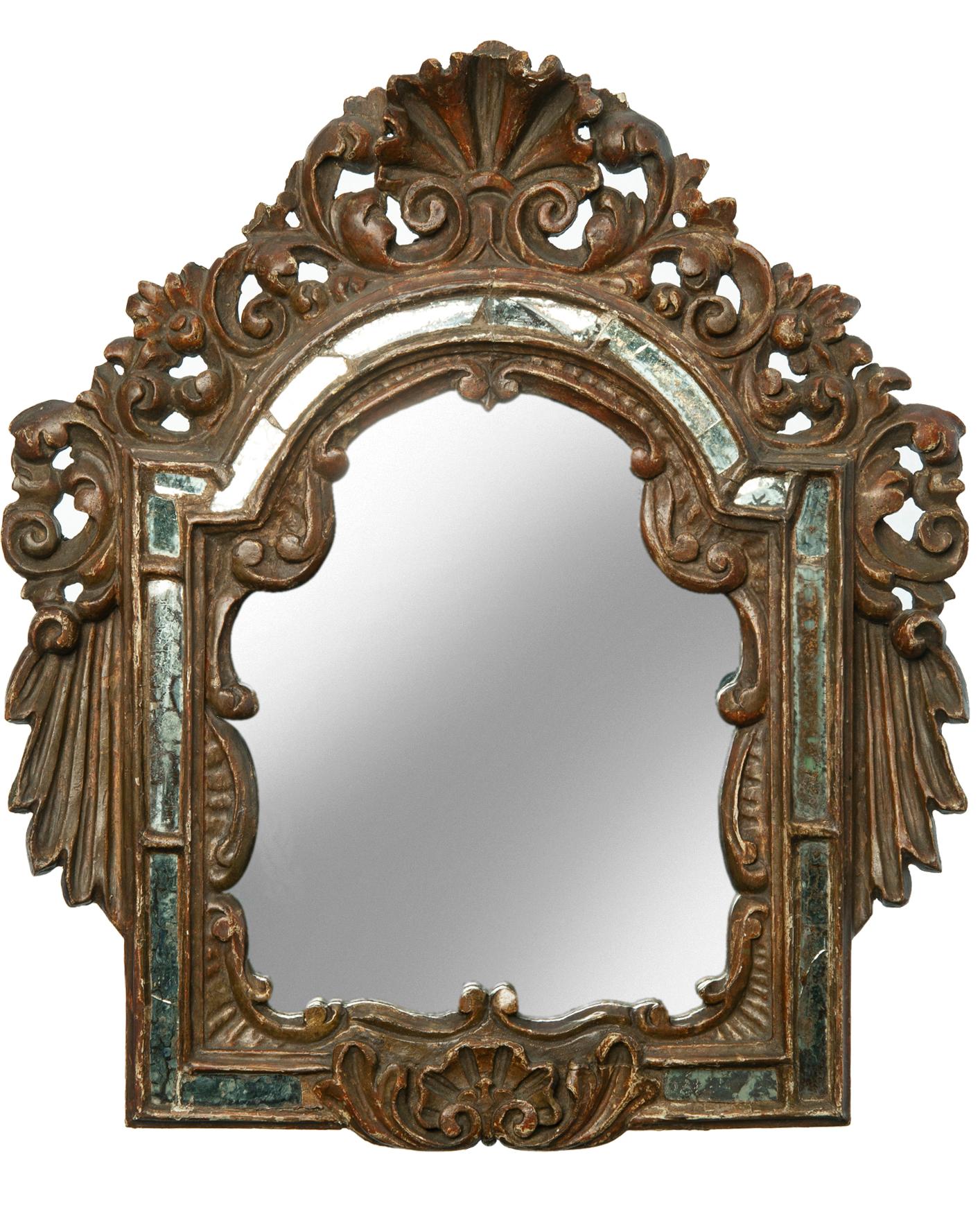 Rustic Rare Pair of Italian Giltwood Antique Mirrors For Sale