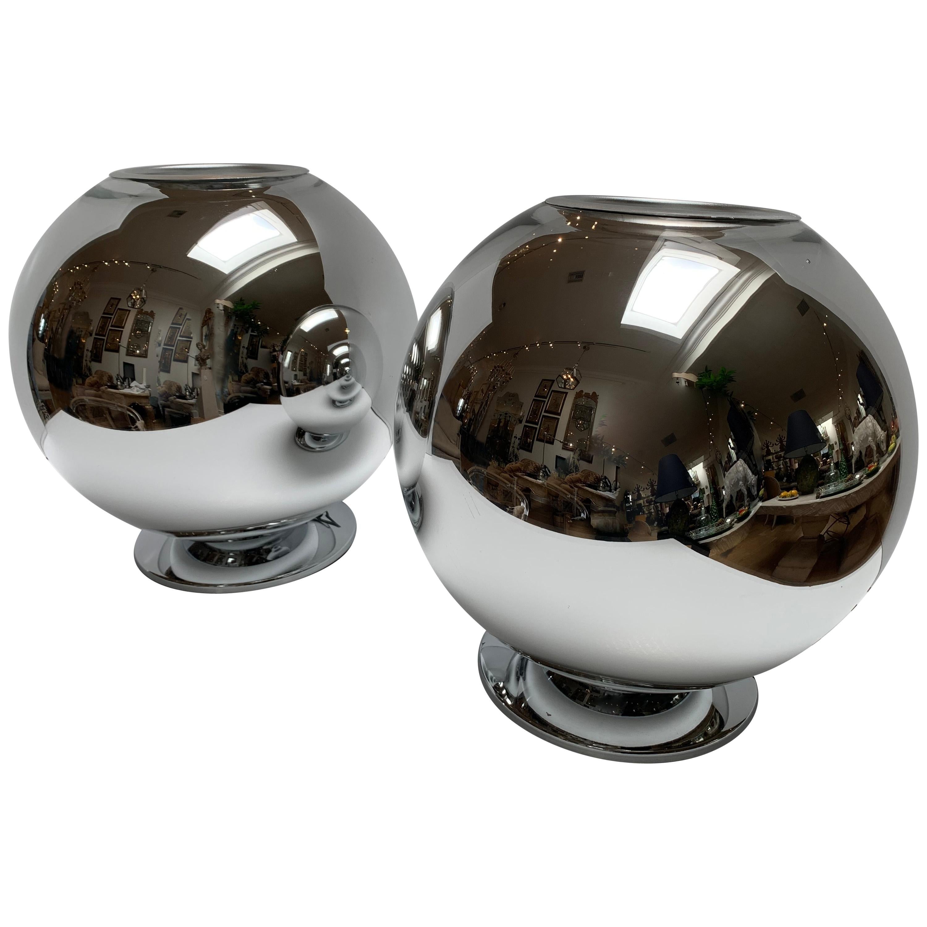 Rare Pair of Italian Mercury Glass Sphere Lamps, Excellent Condition