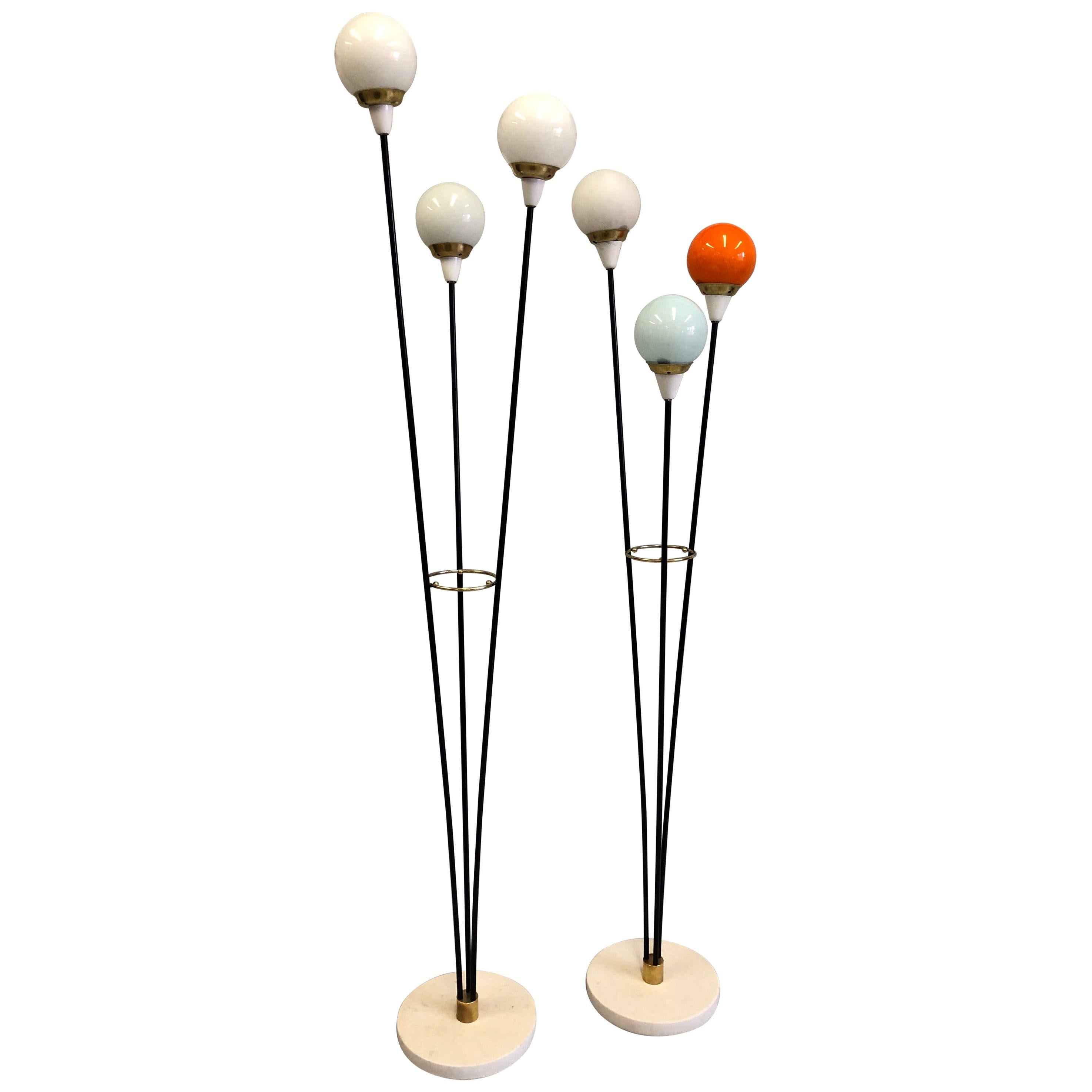 Rare Pair of Italian Mid-Century Modern 'Petit Arboletto' Floor Lamps, Stilnovo For Sale