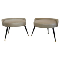 Rare Pair of Italian Modern Splayed Leg Stools Attributed to Gastone Rinaldi