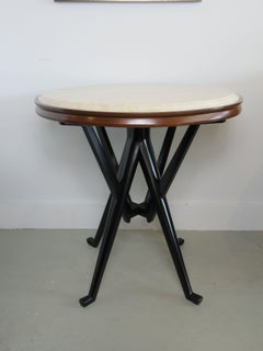 Rare Pair of Italian Modern Walnut, Ebonized and Marble Tables, Cassina