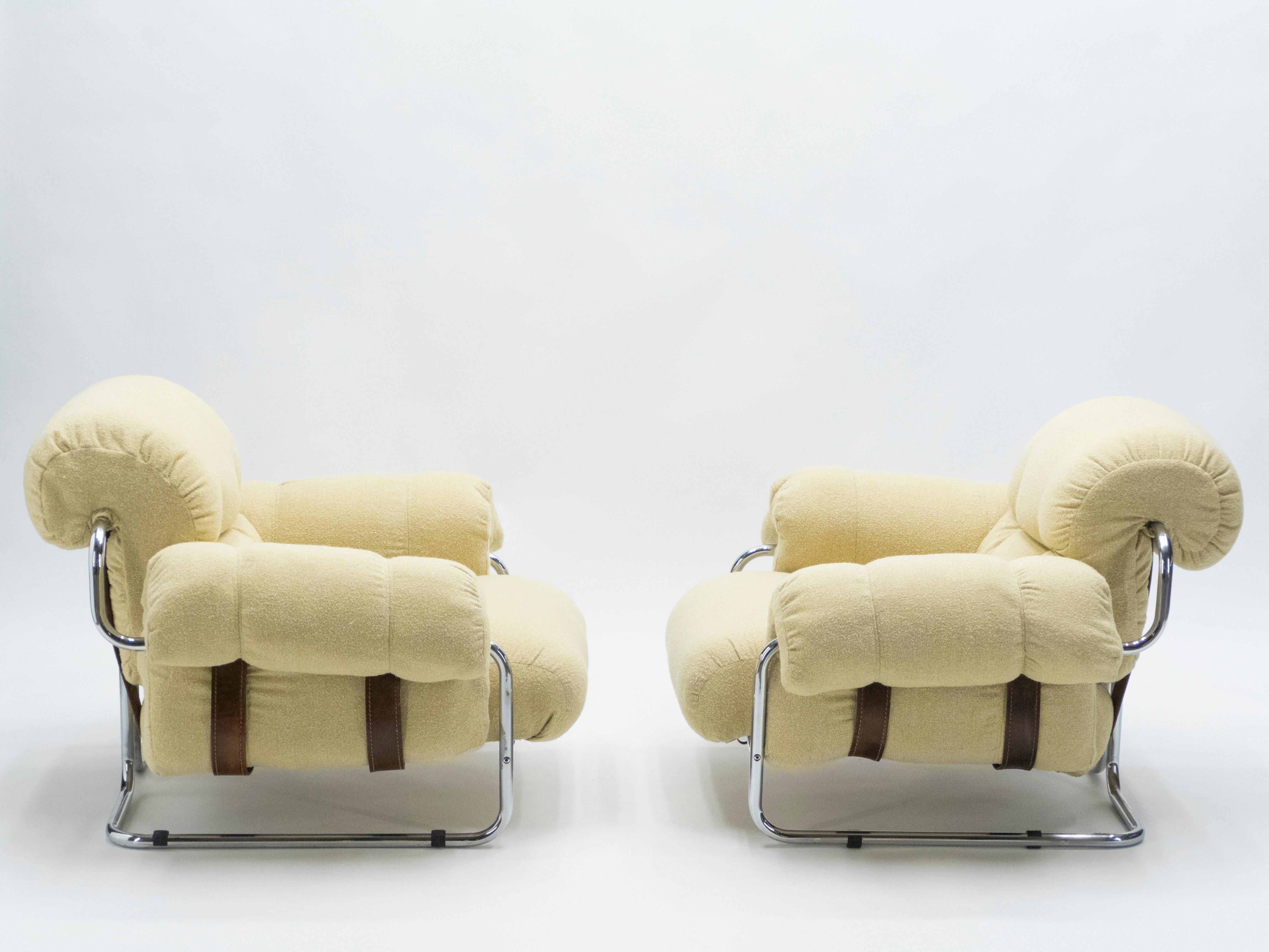 Mid-Century Modern Rare Pair of Italian “Tucroma” Armchairs by Guido Faleschini for Mariani, 1970s