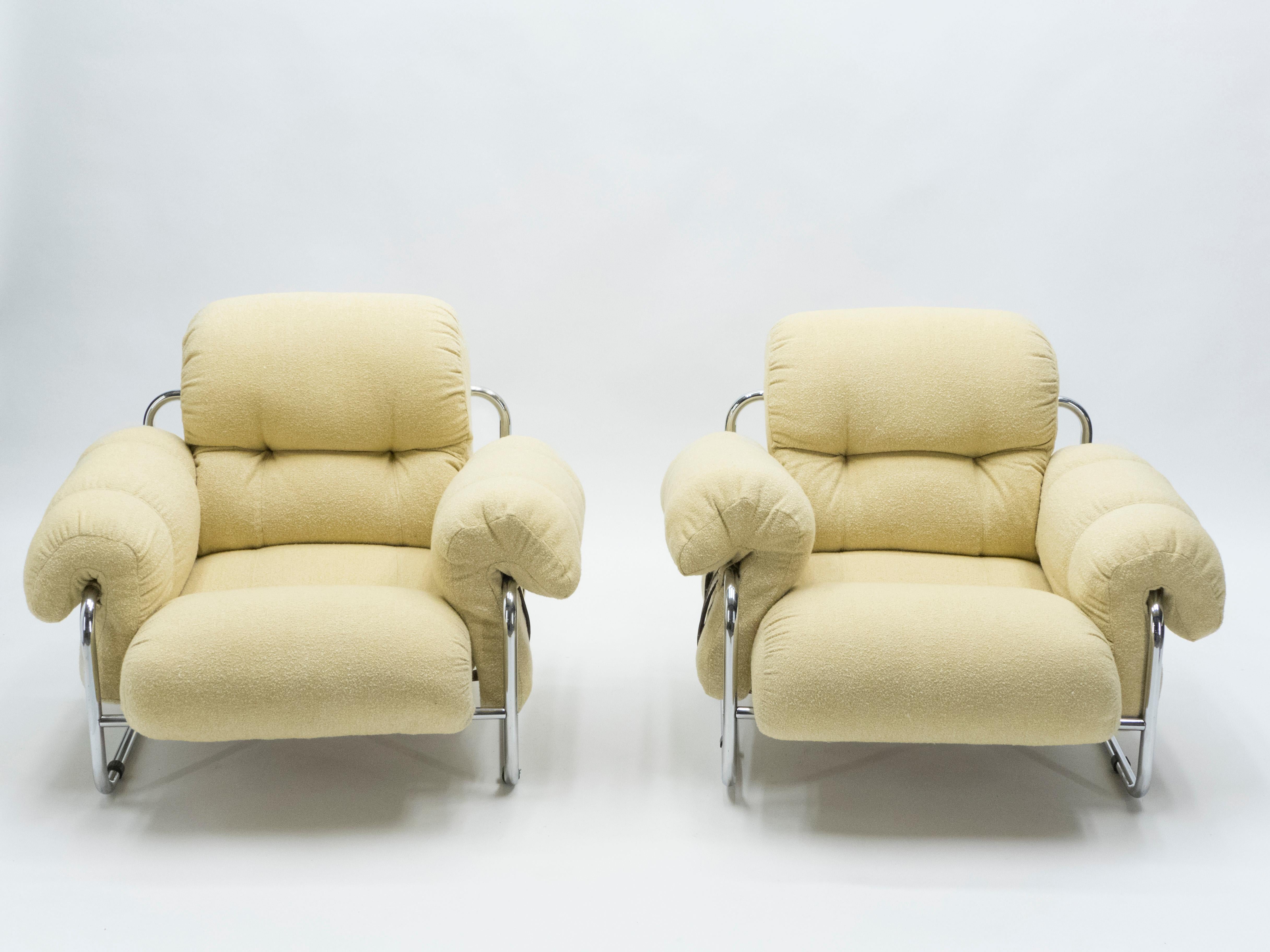 Rare Pair of Italian “Tucroma” Armchairs by Guido Faleschini for Mariani, 1970s In Good Condition In Paris, IDF