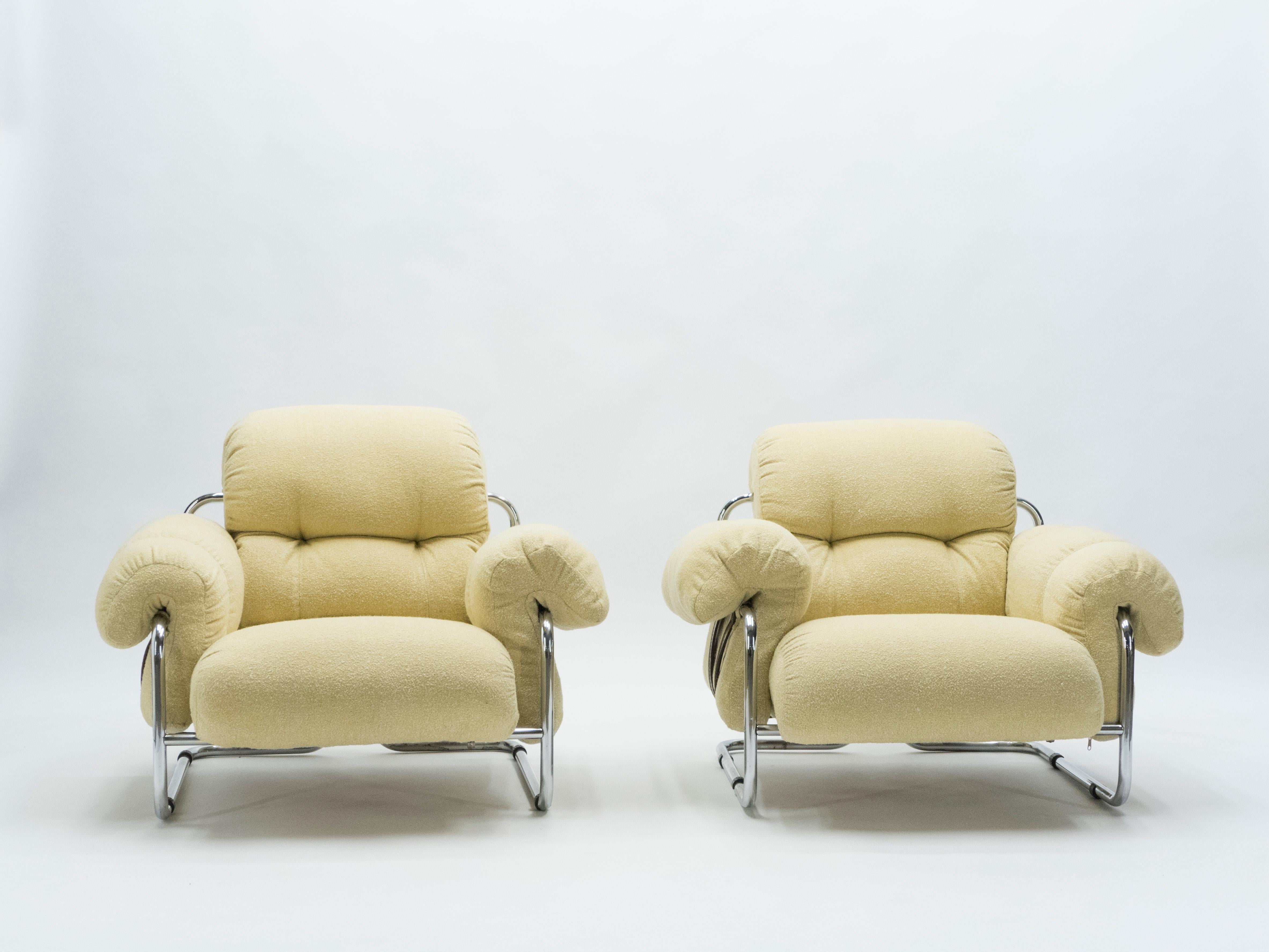 Leather Rare Pair of Italian “Tucroma” Armchairs by Guido Faleschini for Mariani, 1970s
