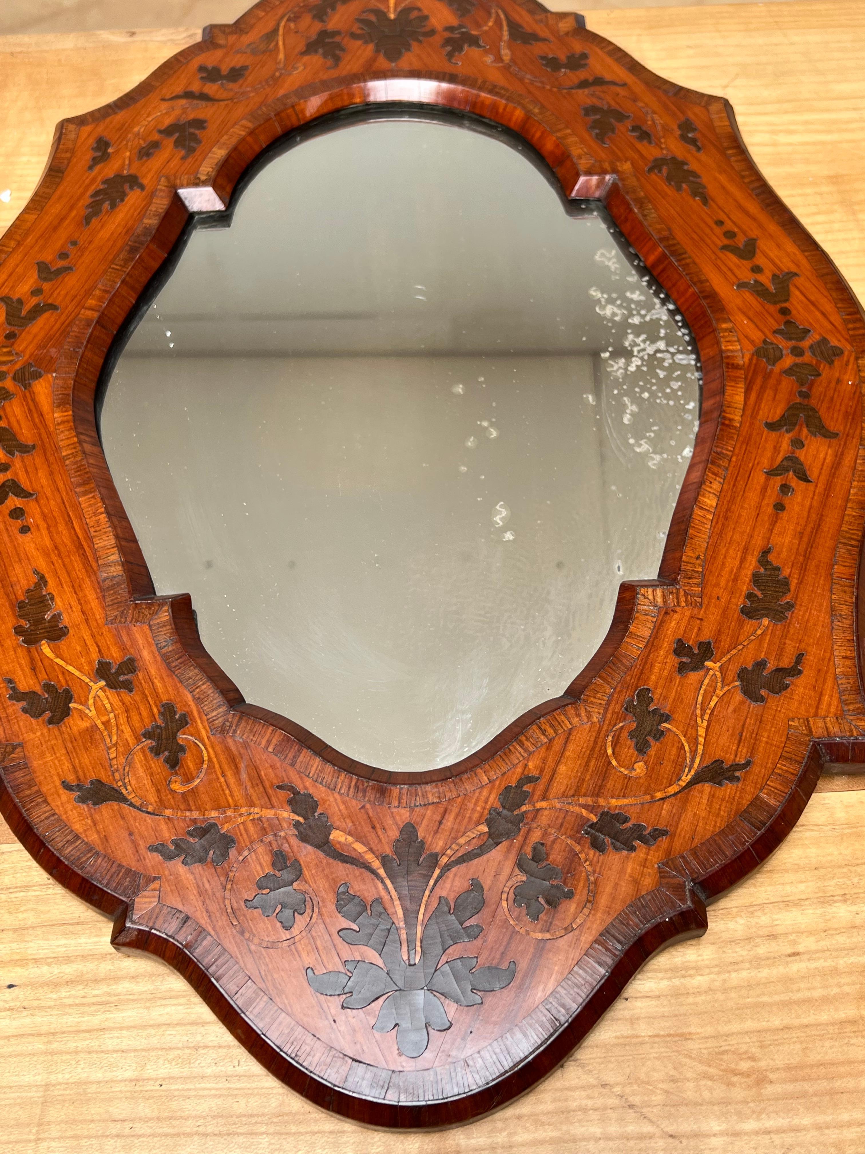 Unique Pair of Italian Wall Mirrors Kingwood Marquetry Inlay Frames, circa 1870 For Sale 10