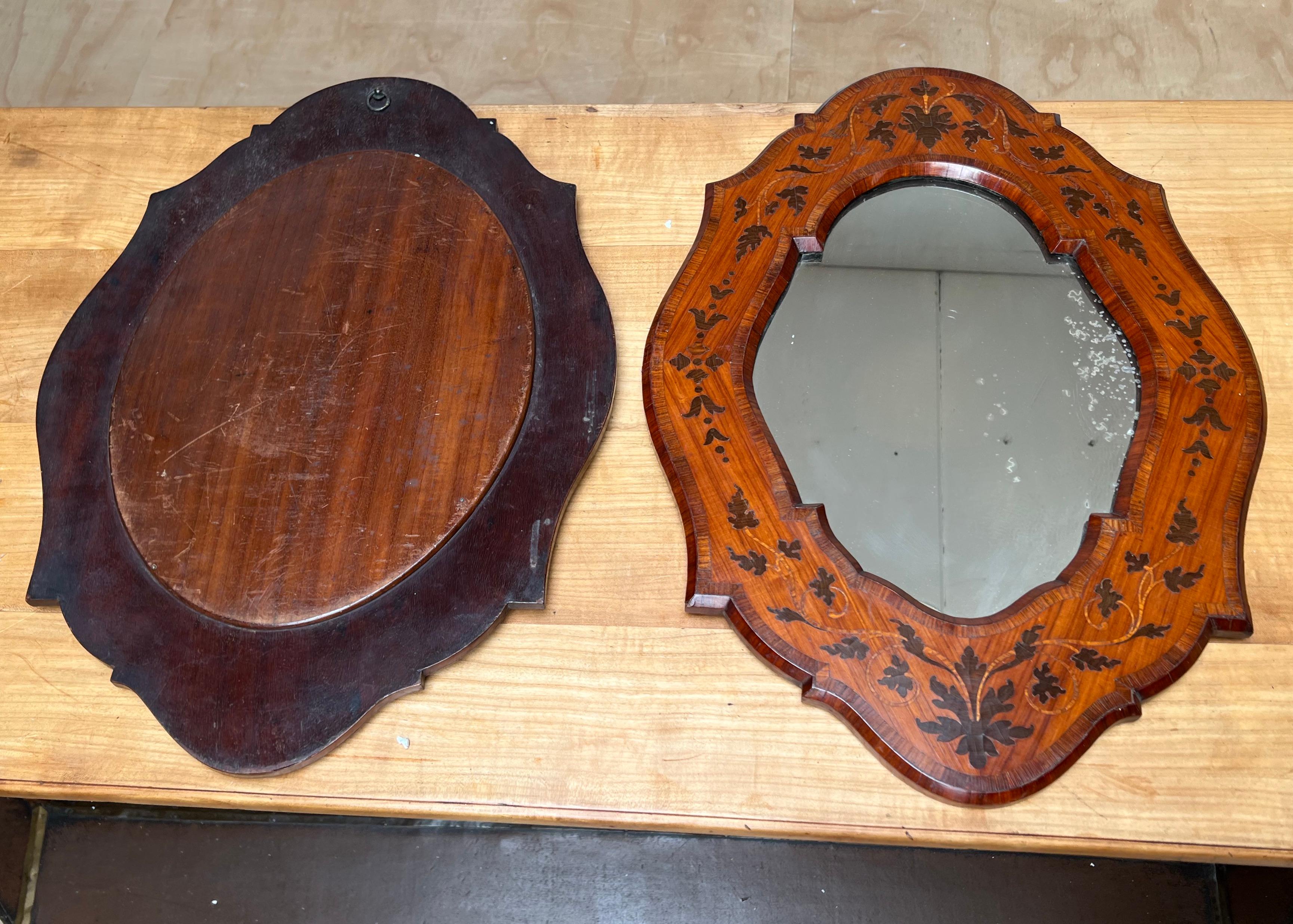 Unique Pair of Italian Wall Mirrors Kingwood Marquetry Inlay Frames, circa 1870 For Sale 12