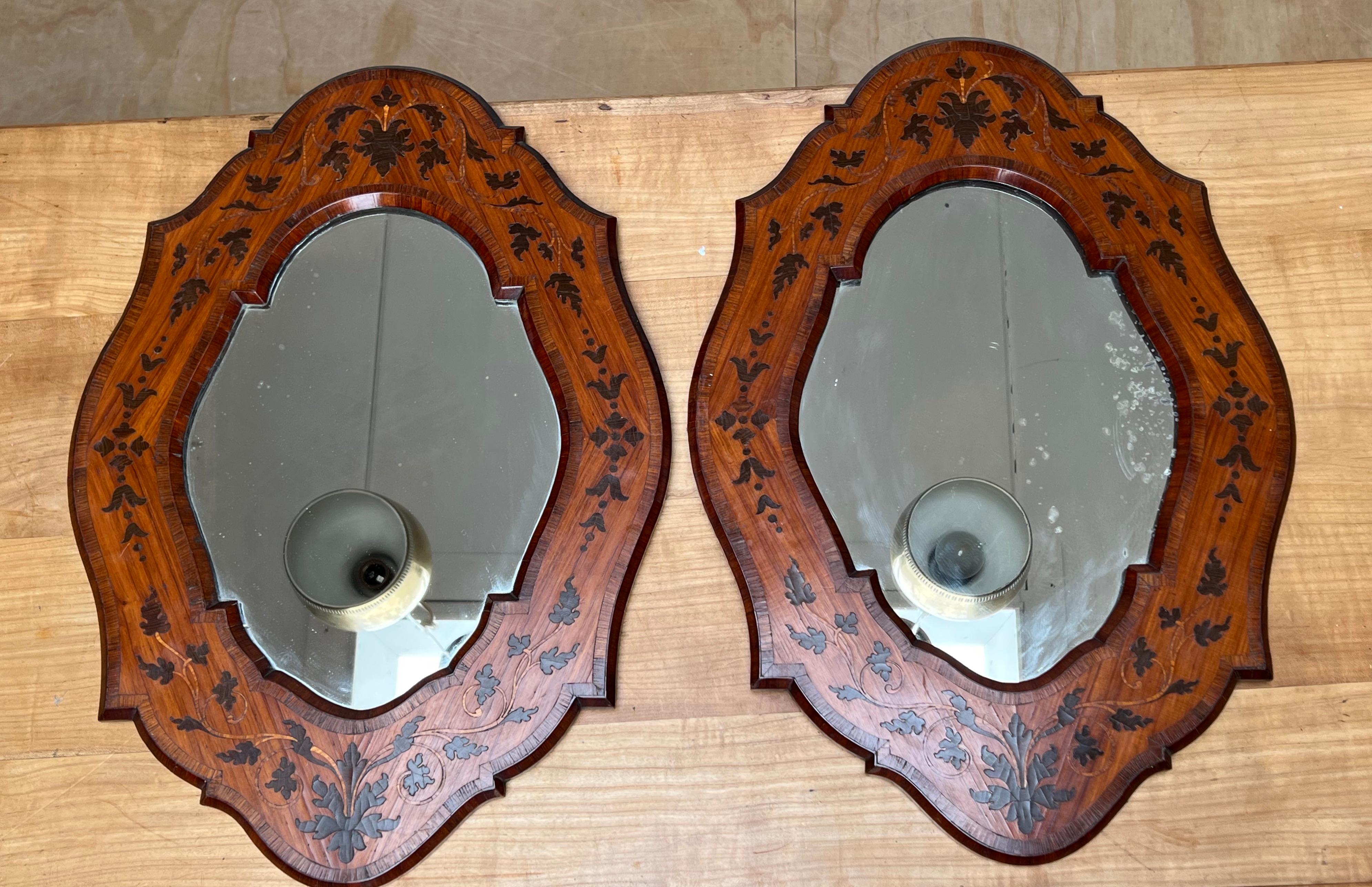 Outstanding shape, good size and great quality set of two hand crafted wall mirrors.

Finding one stylish and very good condition antique is great, but finding a stunning pair is always extra special. This remarkably designed and top quality