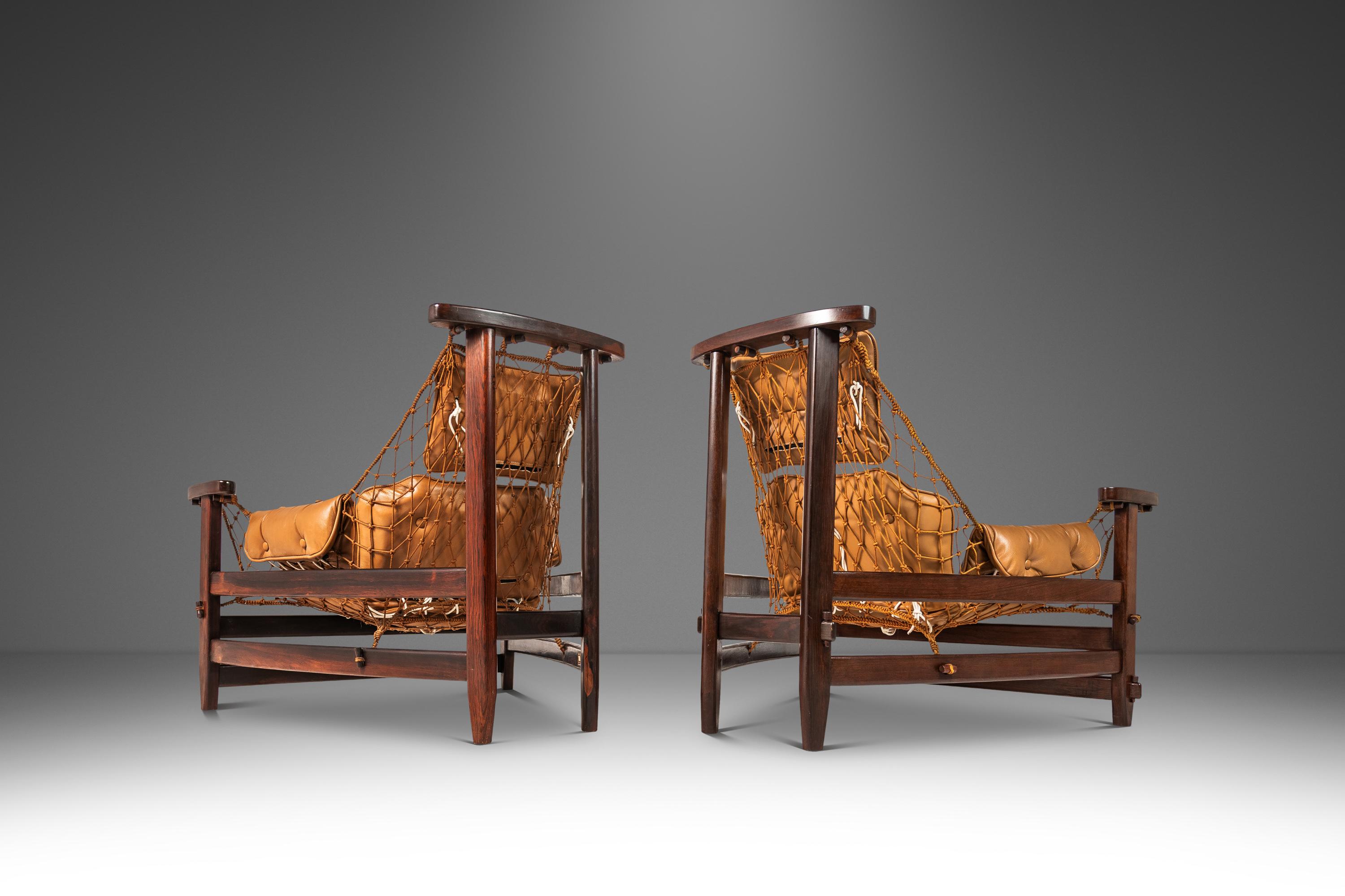 Mid-Century Modern Rare Pair of 'Jangada' Lounge Chairs & Ottoman by Jean Gillon, Brazil, c. 1960s For Sale