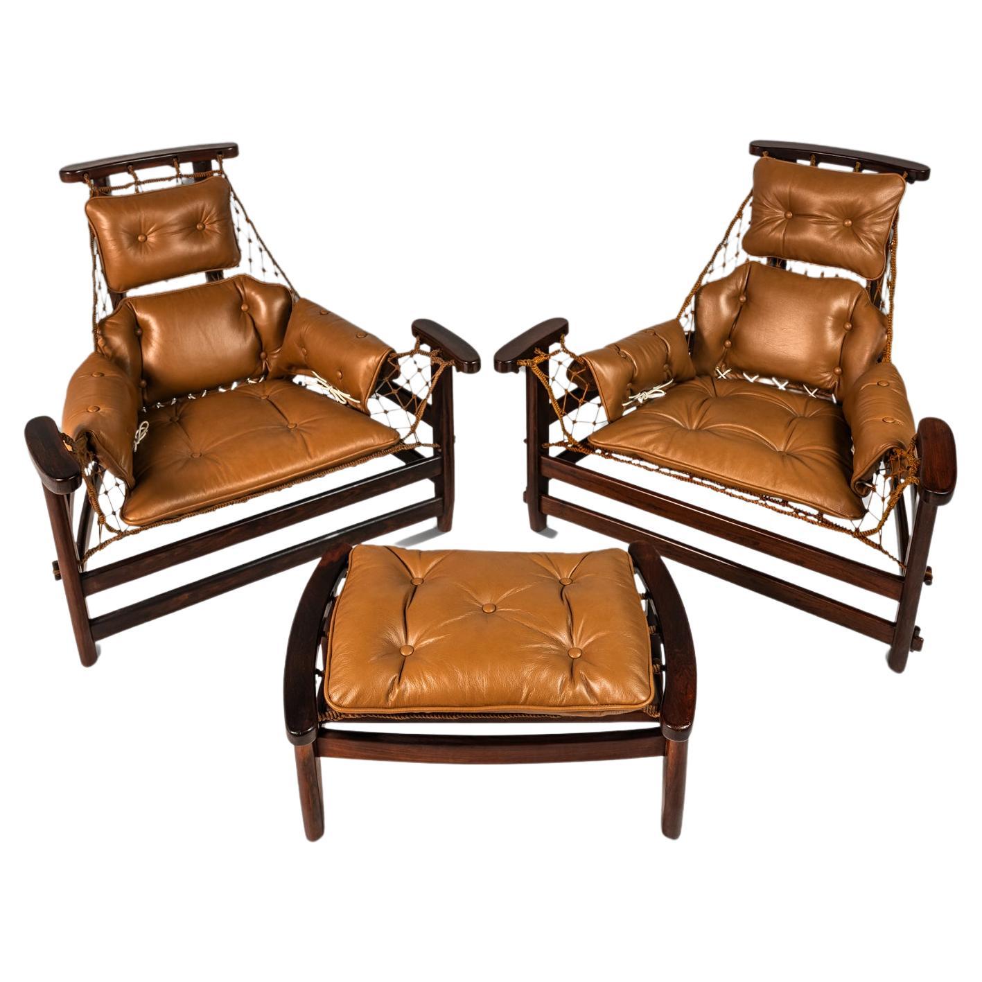 Raro par de sillones y otomana "Jangada" de Jean Gillon, Brasil, c. 1960