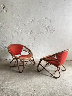 Rare Pair of Japanese Imaeda Rattan Lounge Chairs 1960s
