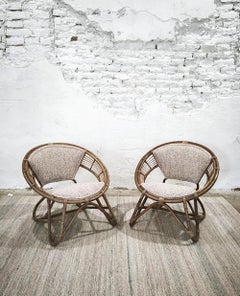 Rare Pair of Japanese Imaeda Rattan Lounge Chairs 1960s