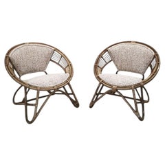 Rare Pair of Japanese Imaeda Rattan Lounge Chairs 1960s