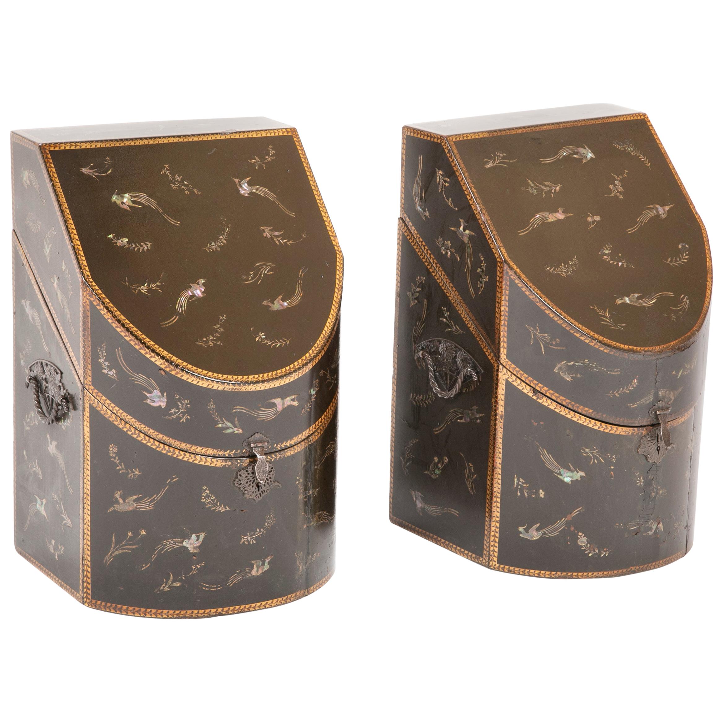 Rare pair of Japanese Nagasaki Export Lacquered Wood Knife Boxes For Sale
