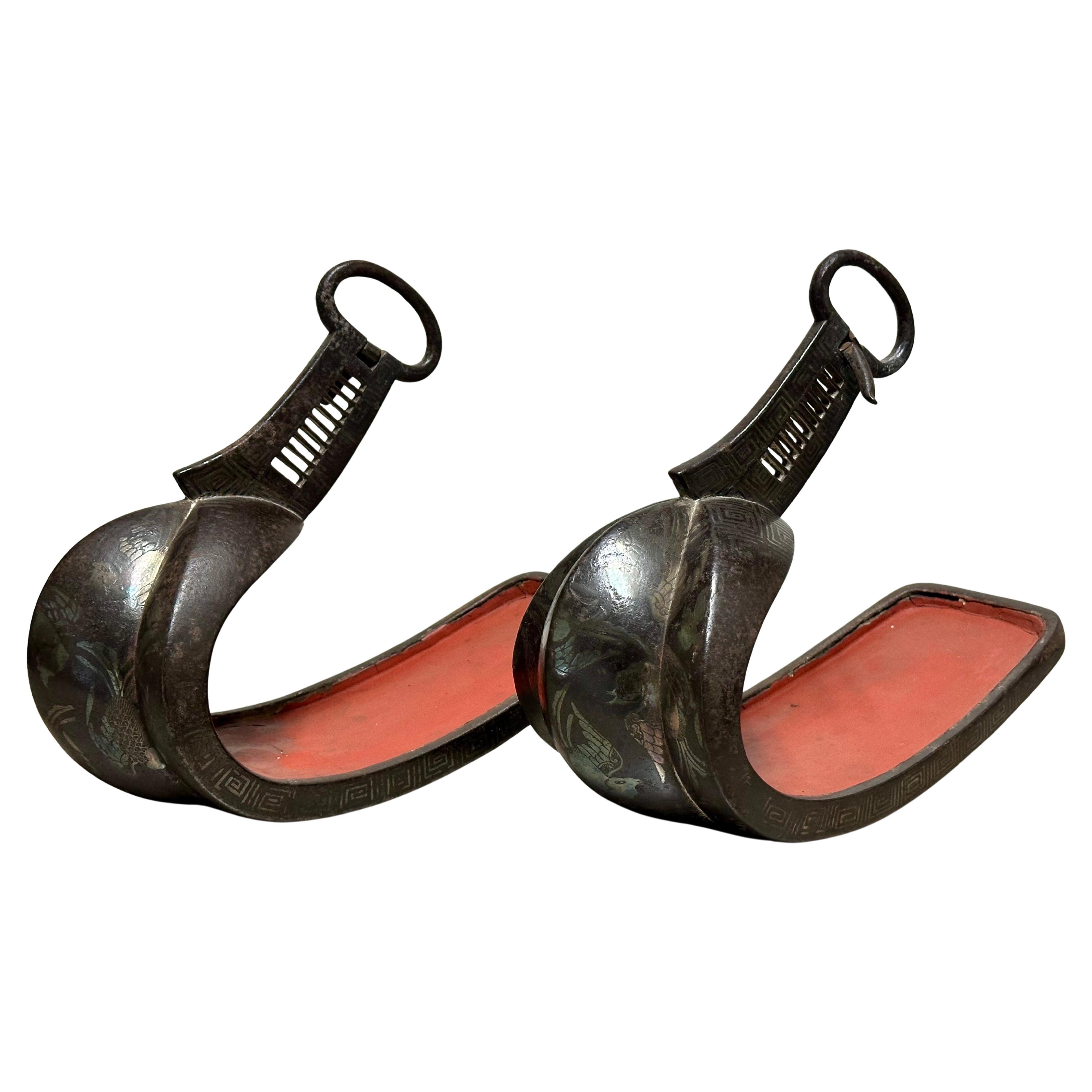 Rare Pair of Japanese Samurai Abumi (Stirrups) from the Edo Period For Sale