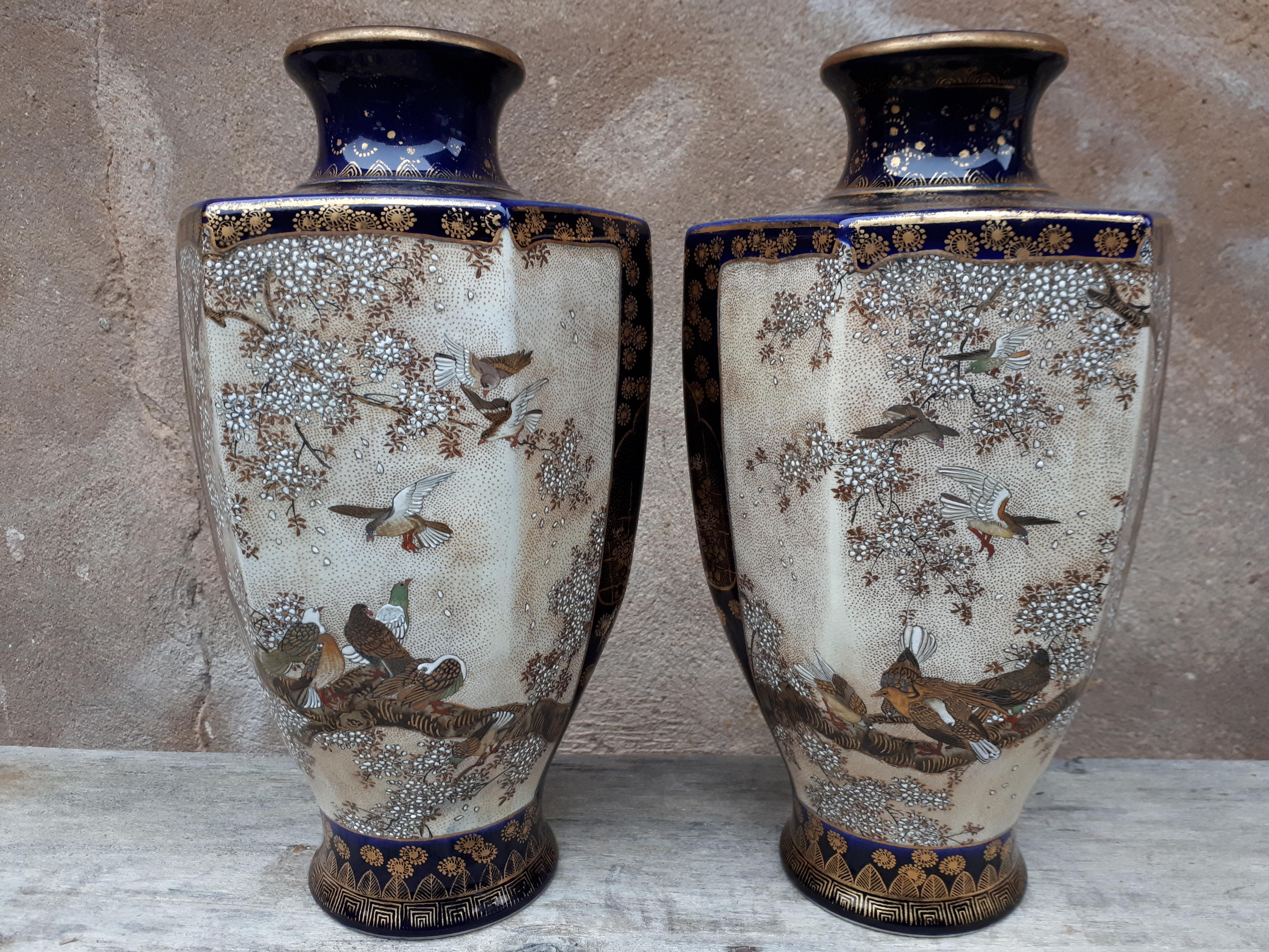19th Century Rare Pair of Japanese Satsuma Earthenware Vases, Japan Late Edo Period For Sale