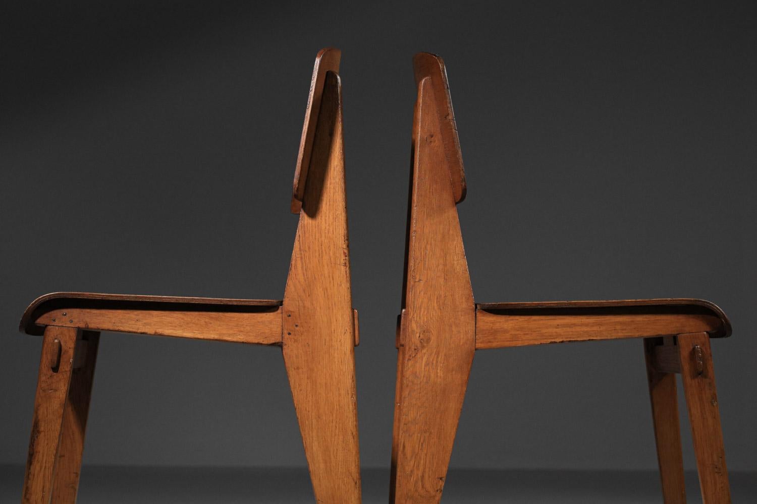 rare Paire de chaises Jean Prouvé tout en Wood 1950 Design français  en vente 5
