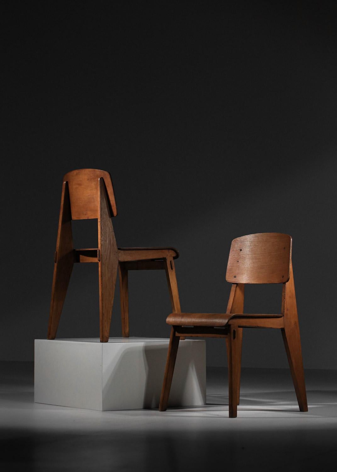 rare Paire de chaises Jean Prouvé tout en Wood 1950 Design français  en vente 10