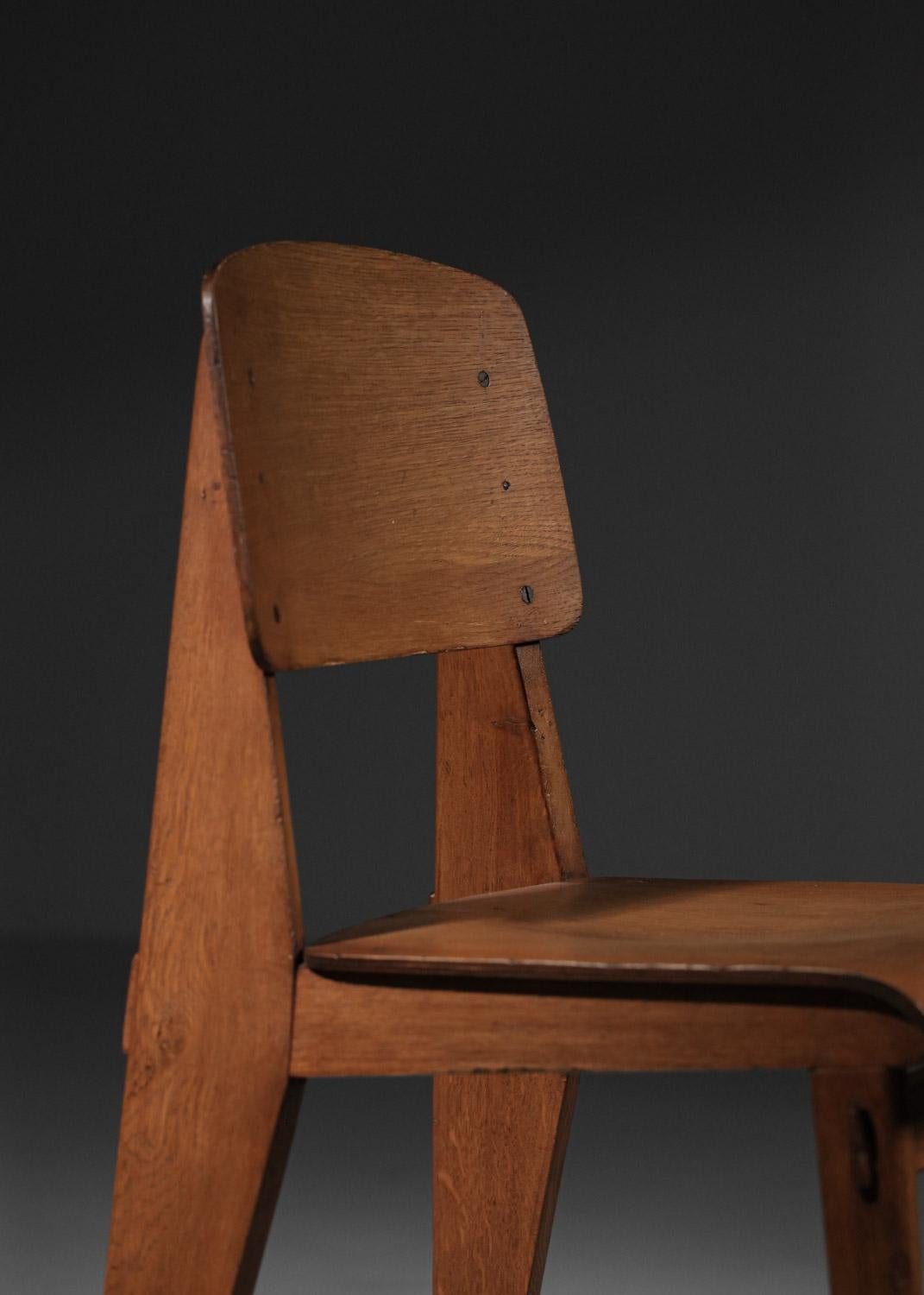 rare Pair of Jean Prouvé all-wood chairs 1950's French design  In Fair Condition For Sale In Lyon, FR