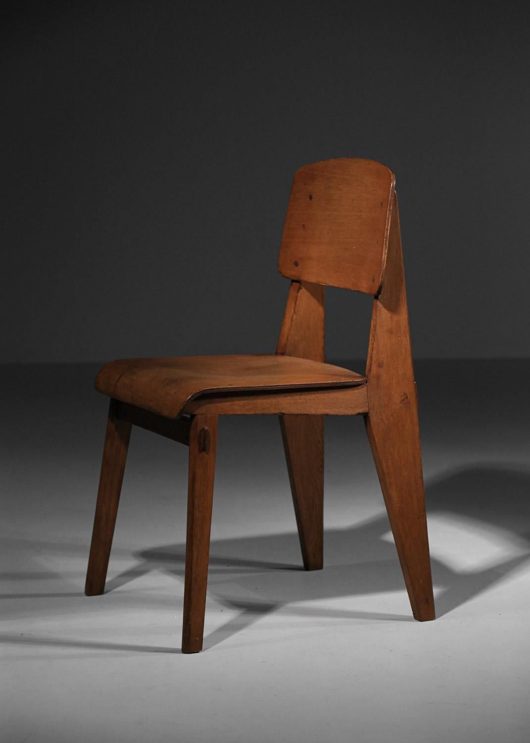 rare Paire de chaises Jean Prouvé tout en Wood 1950 Design français  en vente 1