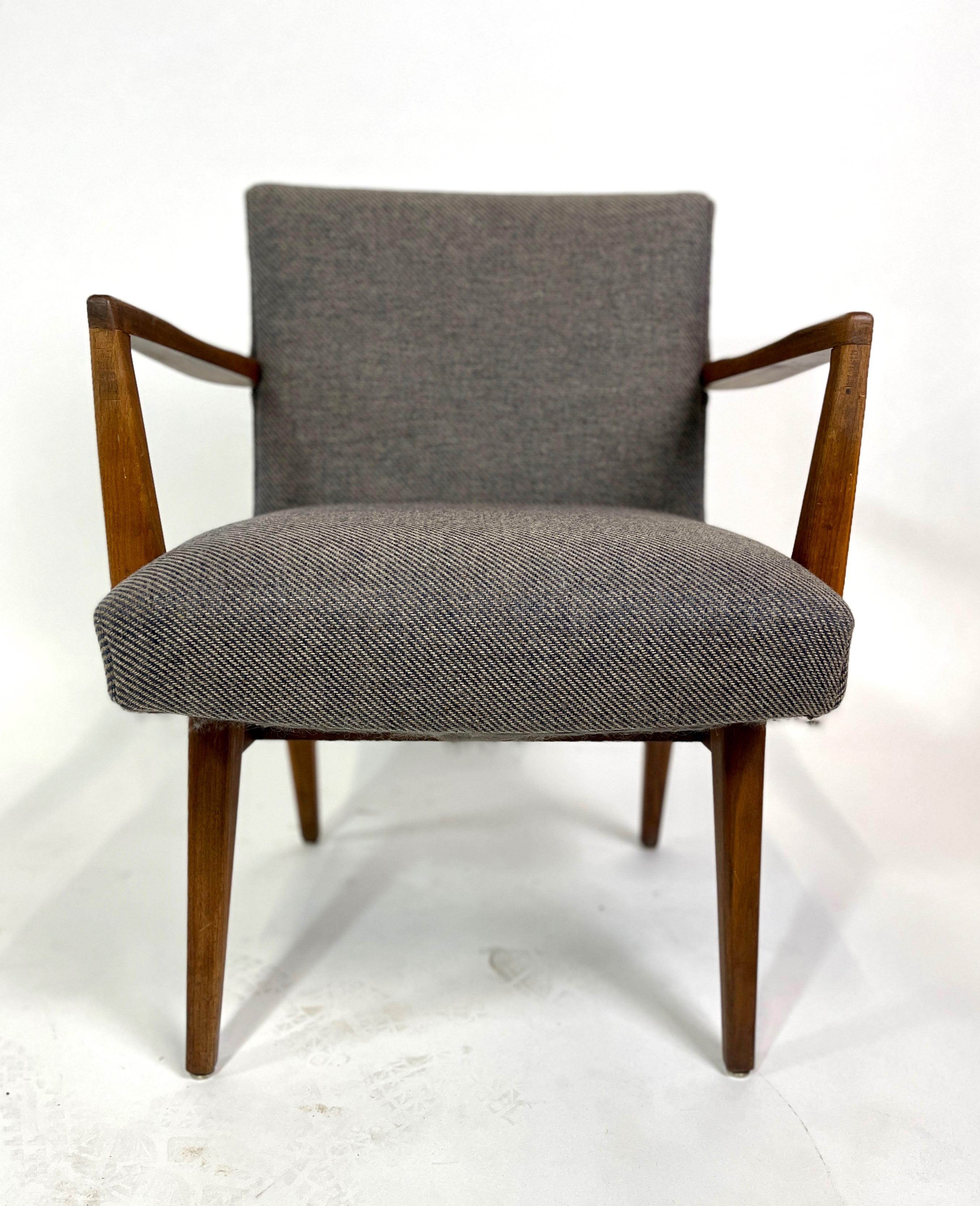 20th Century Rare Pair of Jens Risom Upholstered and Walnut Armchairs Model #205