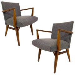 Rare Pair of Jens Risom Upholstered and Walnut Armchairs Model #205