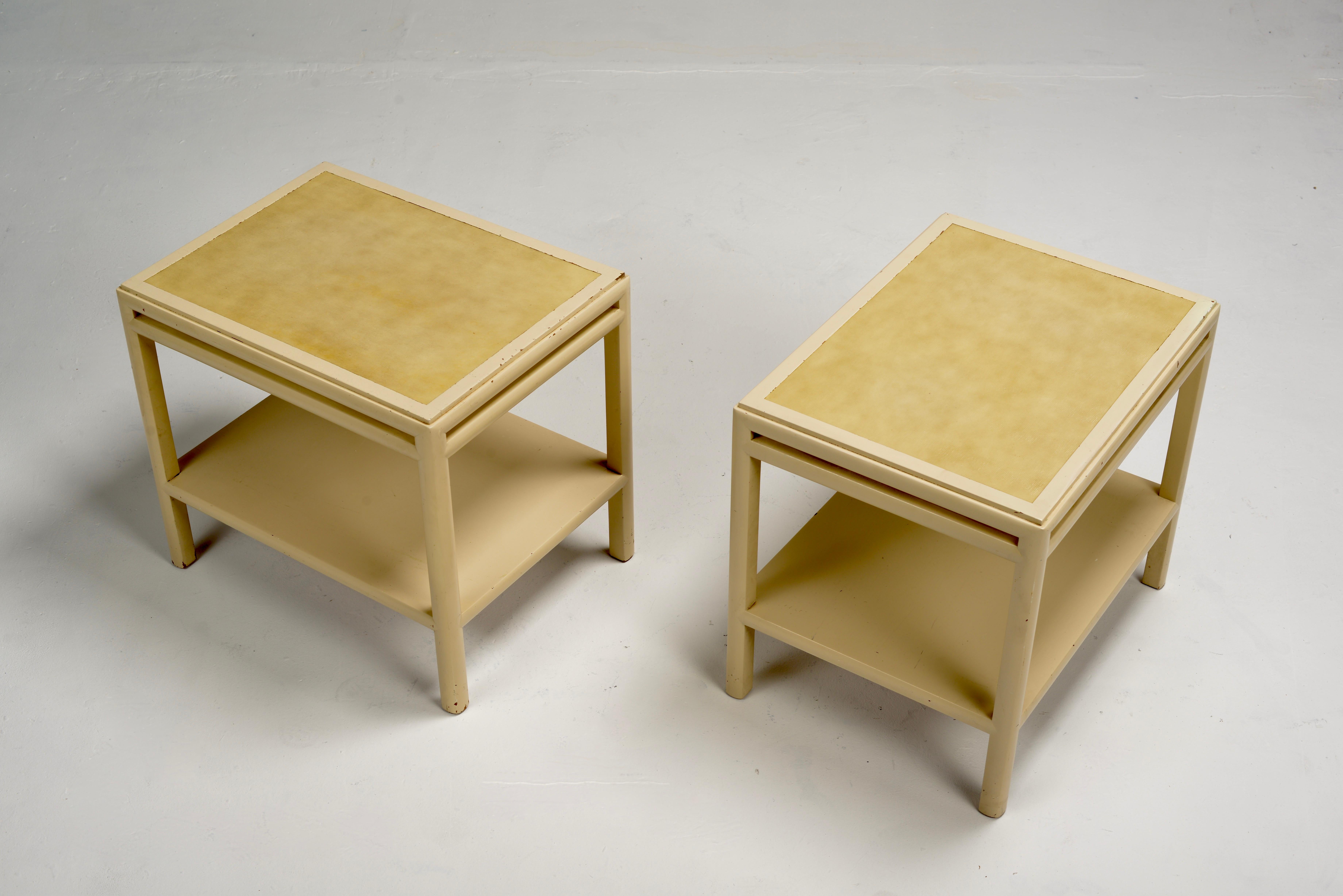 Mid-Century Modern Rare Pair of Johan Tapp Leather Topped End Tables,  circa 1940 For Sale