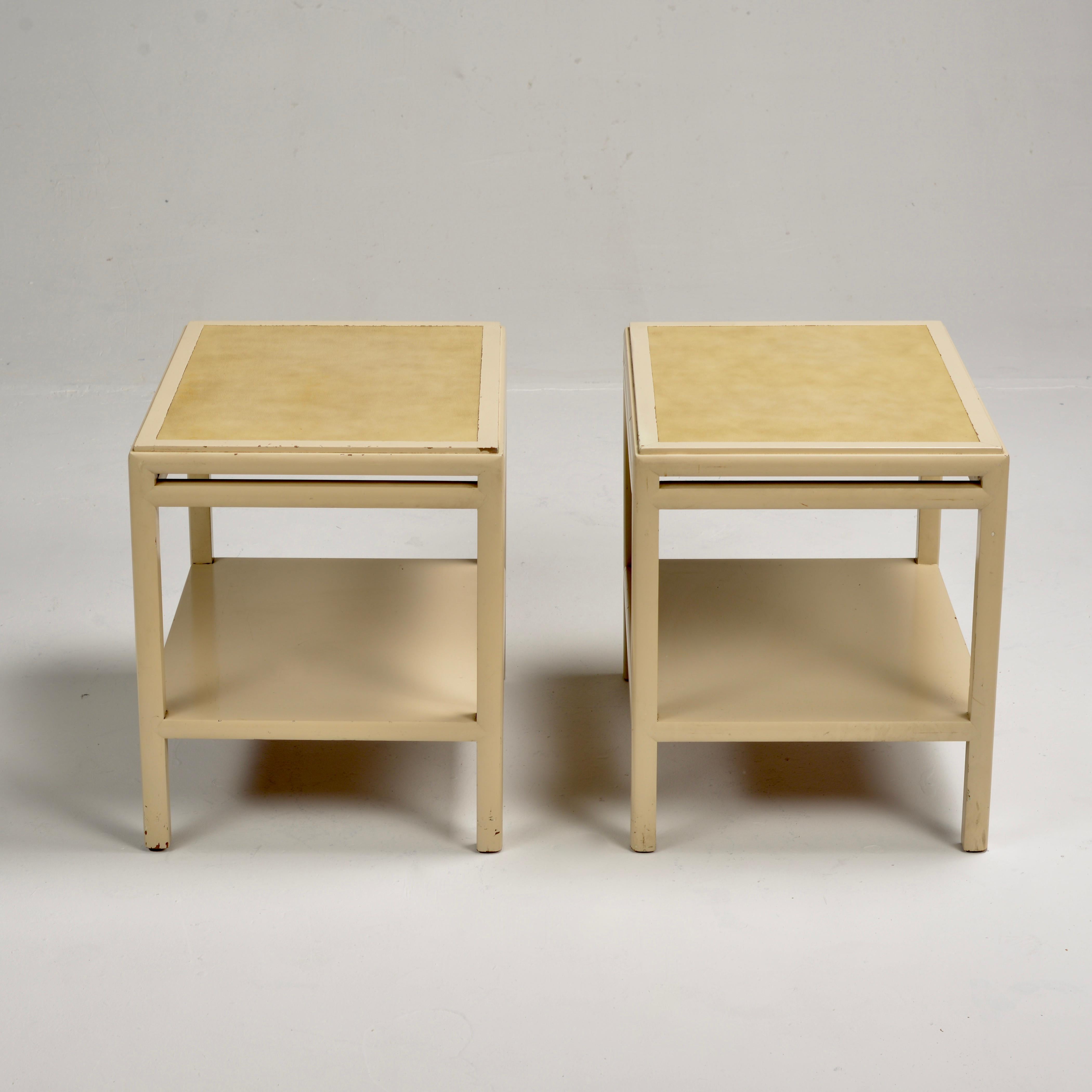 American Rare Pair of Johan Tapp Leather Topped End Tables,  circa 1940 For Sale