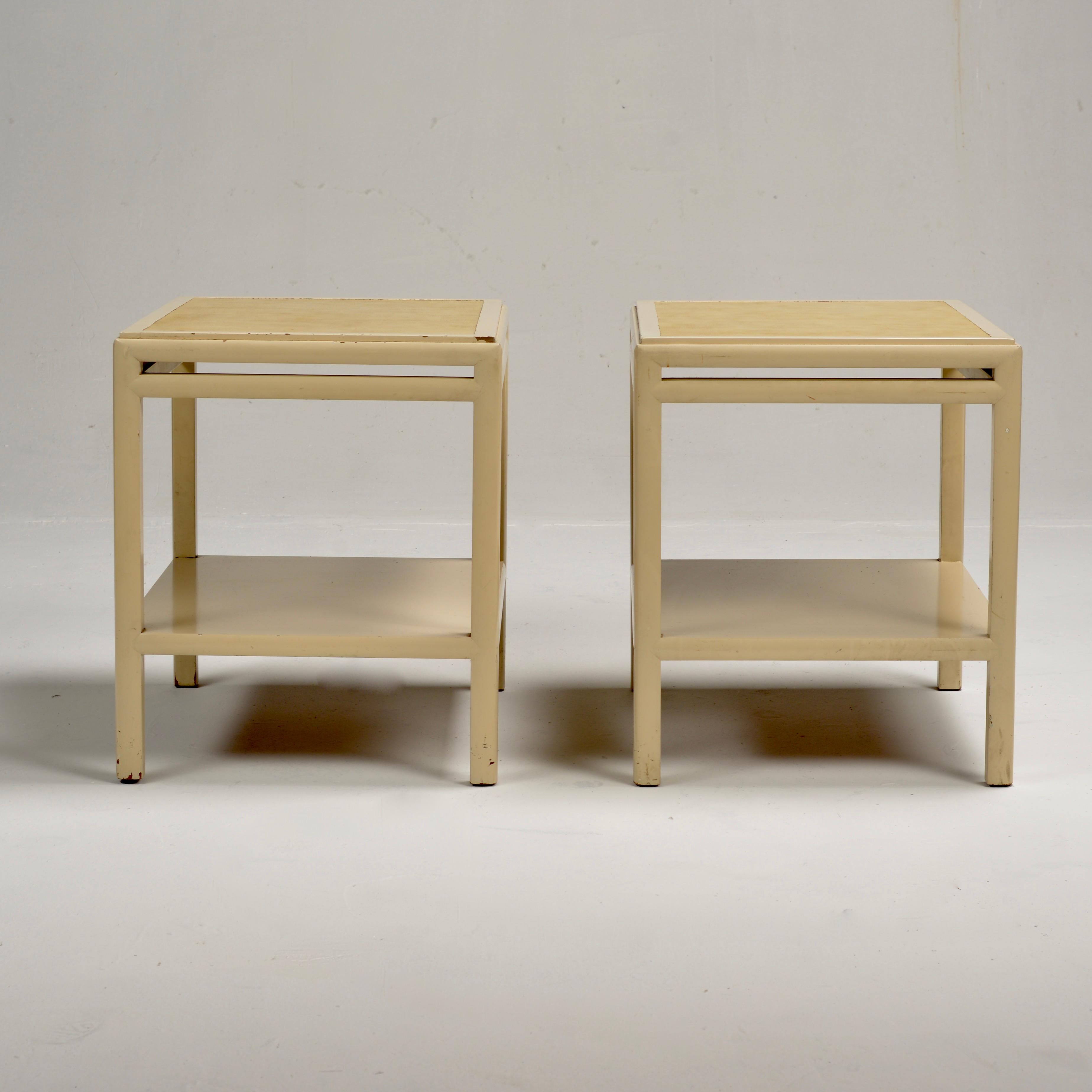 Rare Pair of Johan Tapp Leather Topped End Tables,  circa 1940 In Good Condition For Sale In Los Angeles, CA
