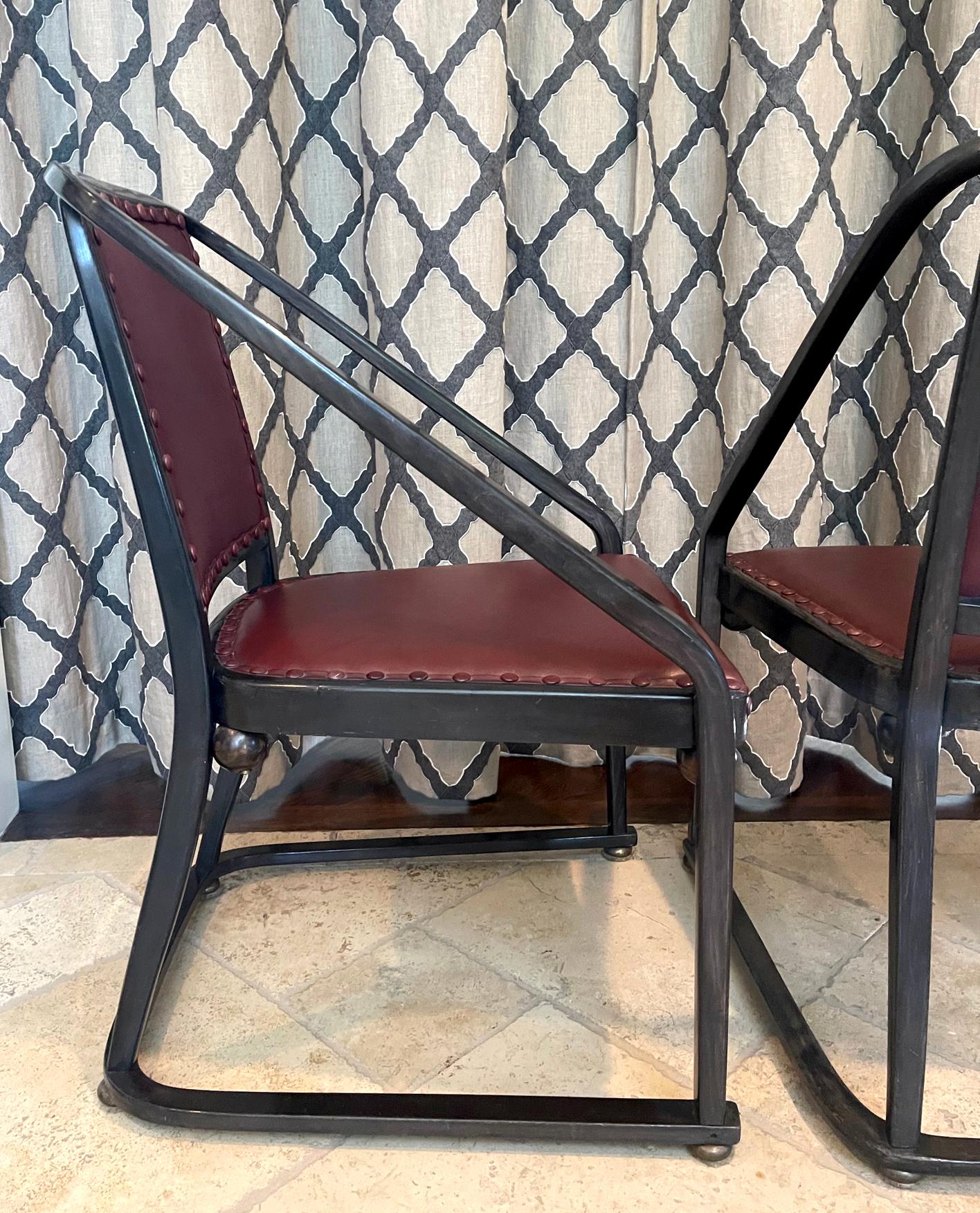 Rare Pair of Josef Hoffmann Model 725 B/F Chairs for J. & J. Kohn In Good Condition For Sale In Atlanta, GA