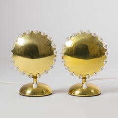 Rare Pair of J.T. Kalmar Brass and Crystal Bedside Lamps