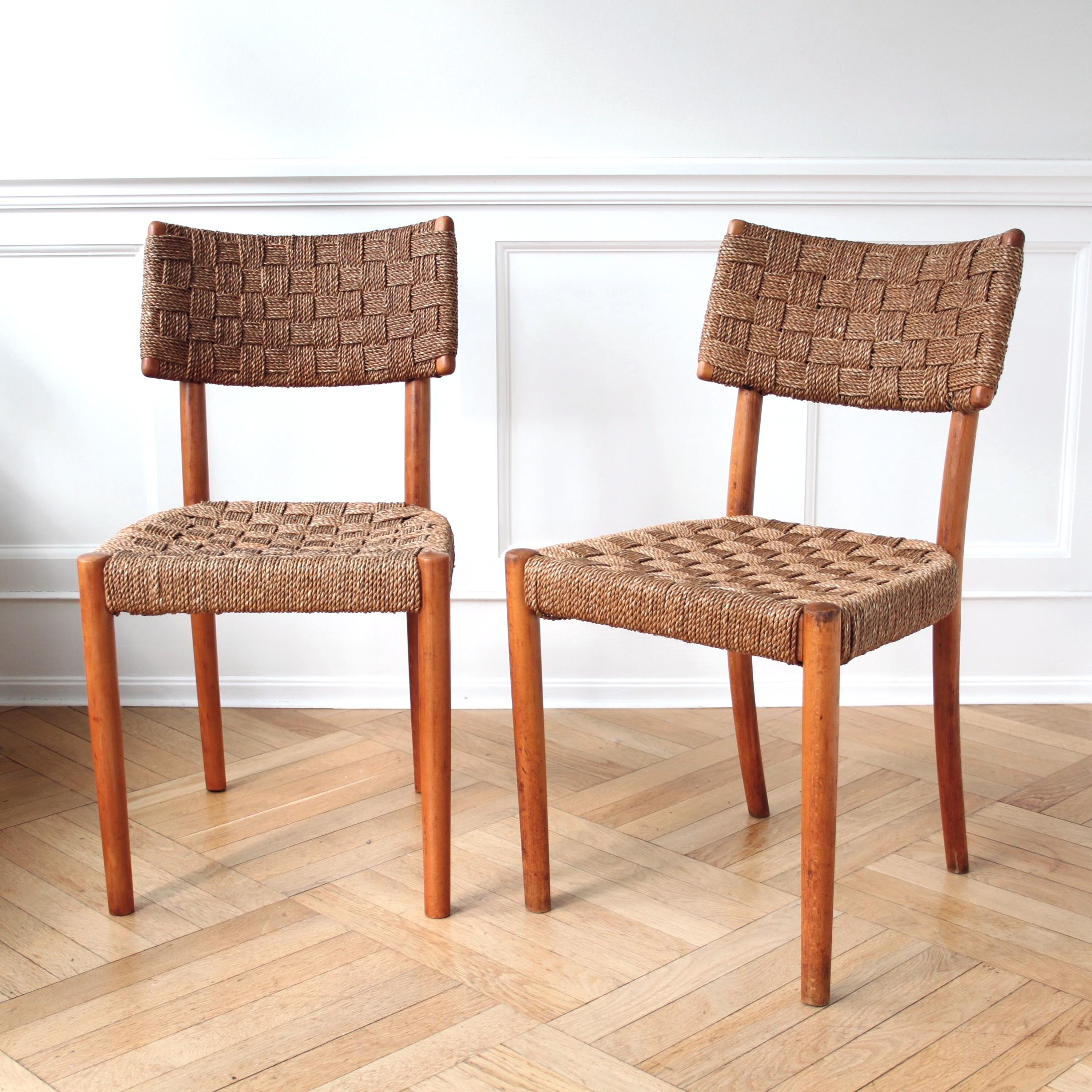 Mid-Century Modern Rare Pair of K. Schroder Fritz Hansen chairs Woven Seagrass, Denmark 1930s For Sale