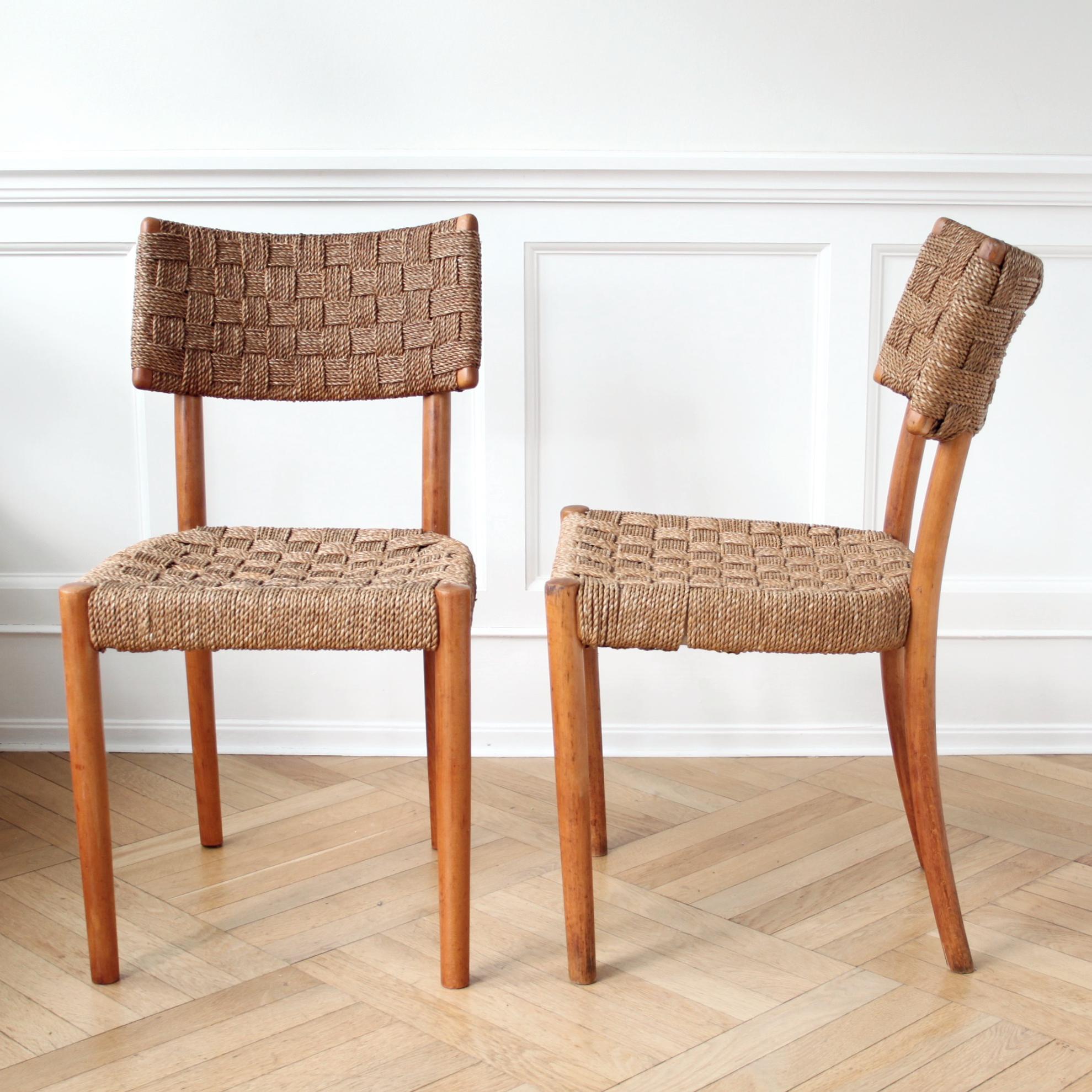 Danish Rare Pair of K. Schroder Fritz Hansen chairs Woven Seagrass, Denmark 1930s For Sale