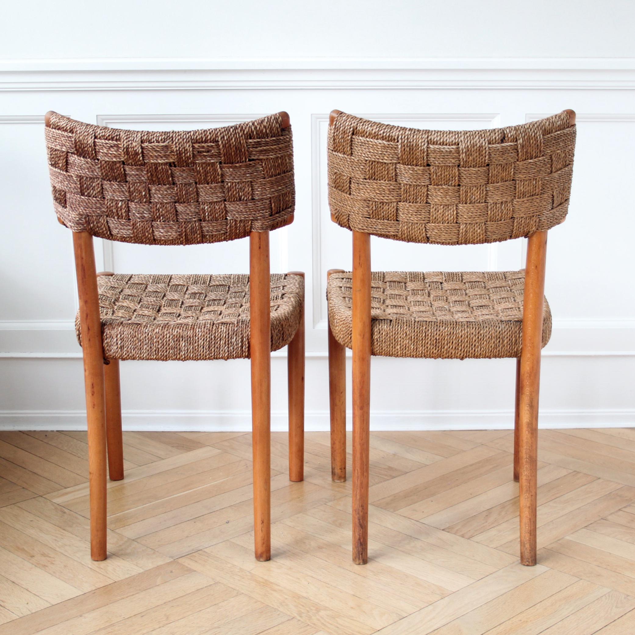 Hand-Woven Rare Pair of K. Schroder Fritz Hansen chairs Woven Seagrass, Denmark 1930s For Sale