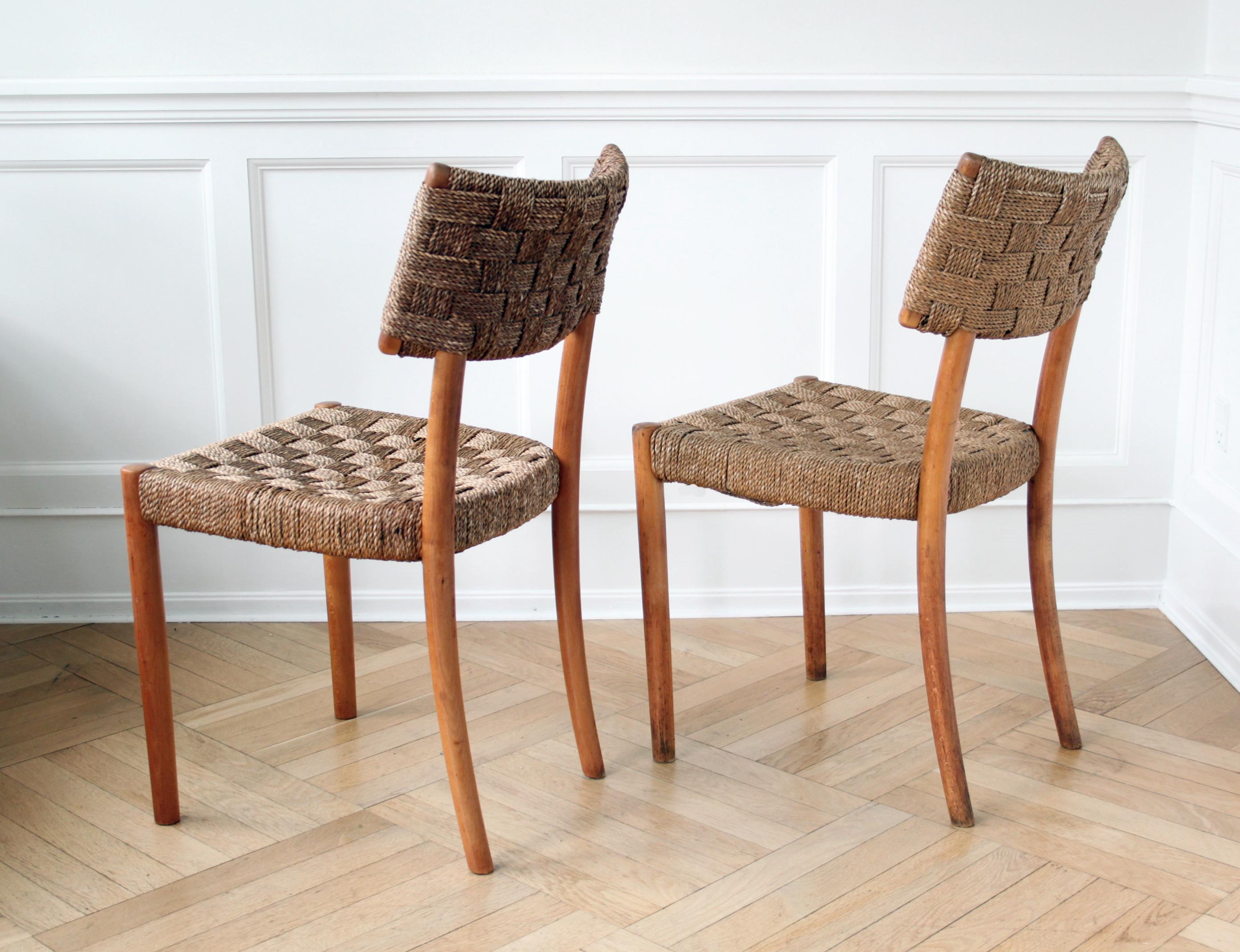 Rare Pair of K. Schroder Fritz Hansen chairs Woven Seagrass, Denmark 1930s In Fair Condition For Sale In Copenhagen, DK