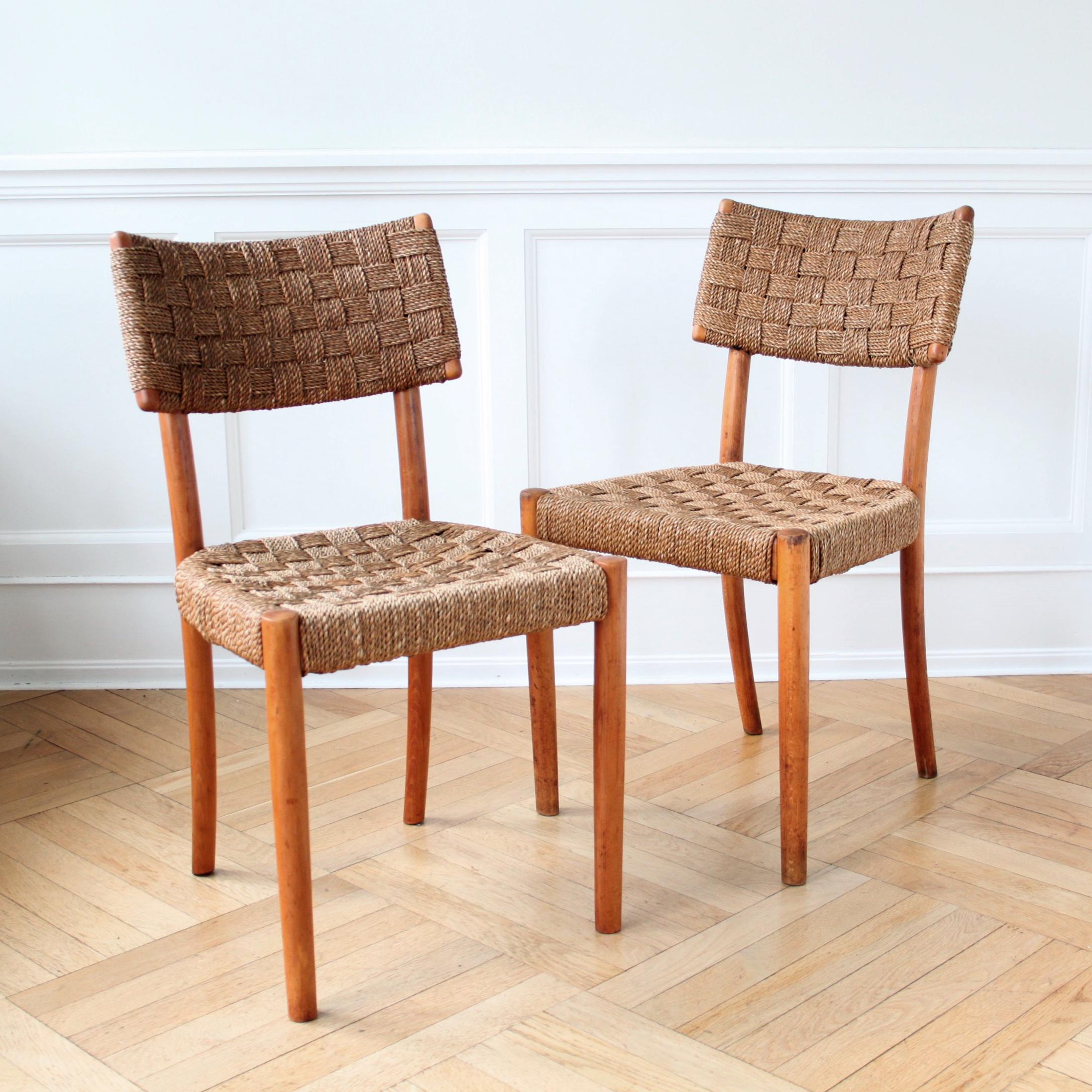 20th Century Rare Pair of K. Schroder Fritz Hansen chairs Woven Seagrass, Denmark 1930s For Sale