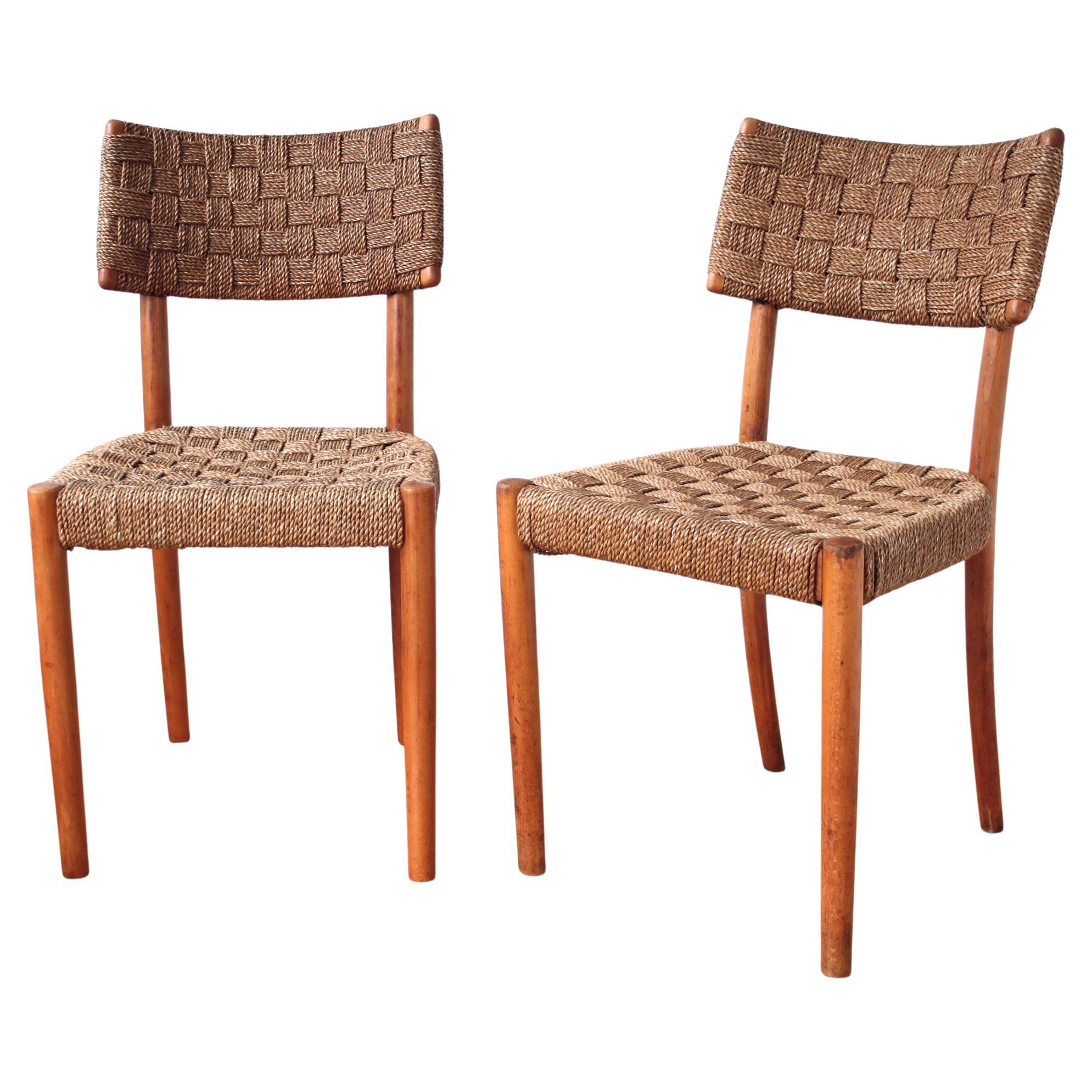 Rare Pair of K. Schroder Fritz Hansen chairs Woven Seagrass, Denmark 1930s For Sale