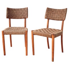 Rare Pair of K. Schroder Fritz Hansen chairs Woven Seagrass, Denmark 1930s
