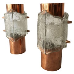 Rare Pair of Kalmar Copper and Textured Glass Midcentury Table Lamps, 1960s