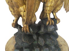 Rare Pair of Kissing Giltwood Eagles on a Carved Rockwork Base