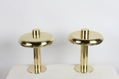 RARE Pair of Koch & Lowy 1970s Brass Saucer Form Table lamps - Fully restored