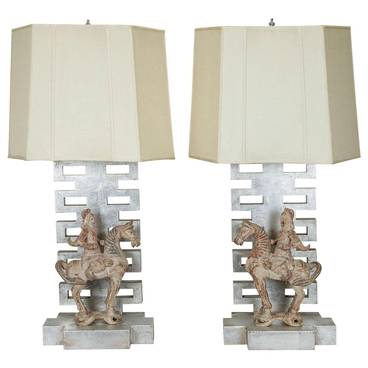 Rare Pair of Lamps by James Mont with Chinese Warrior Figures For Sale
