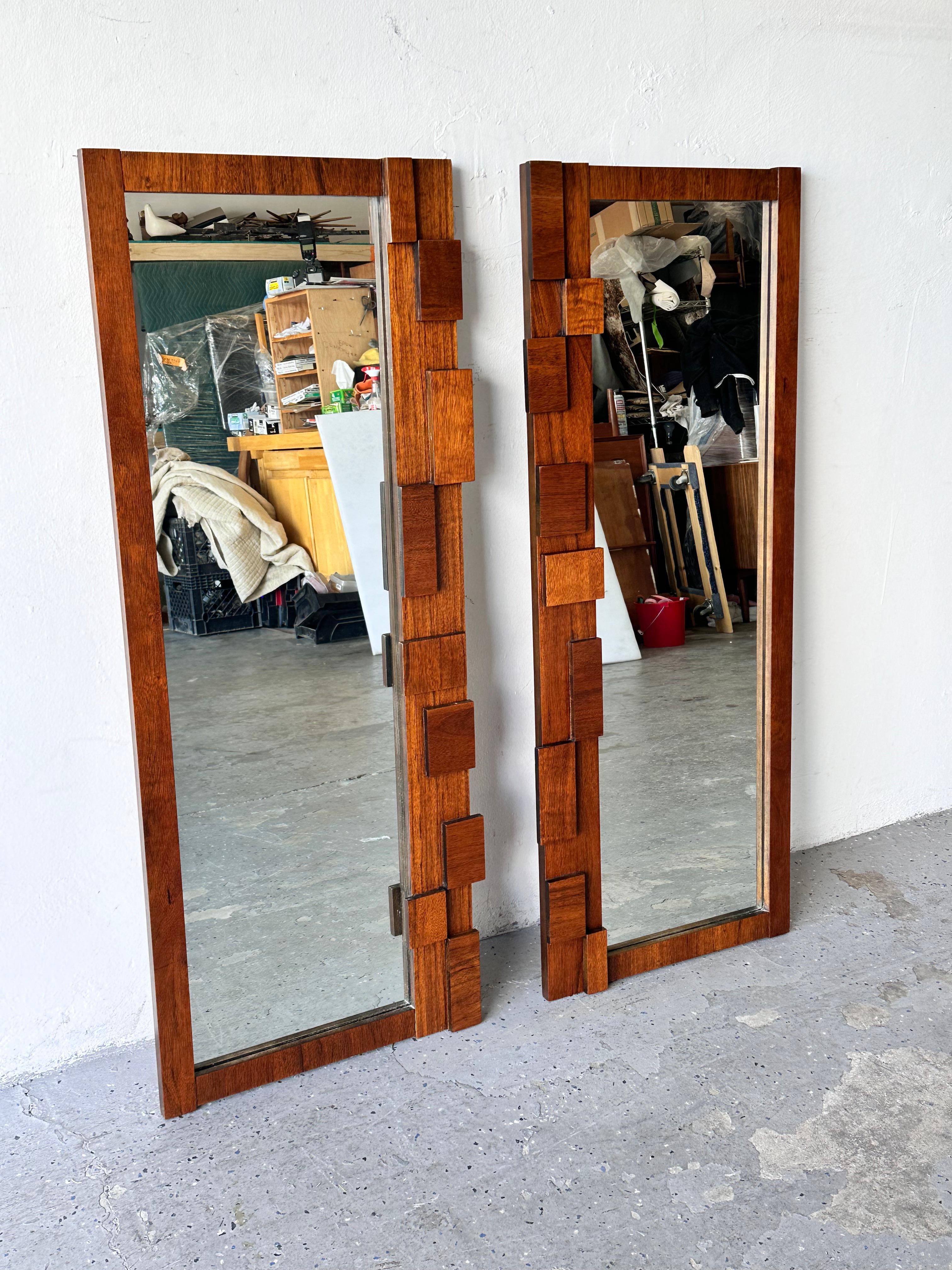 American Rare Pair of Lane Staccato Mosaic Brutalist Dresser mirrors