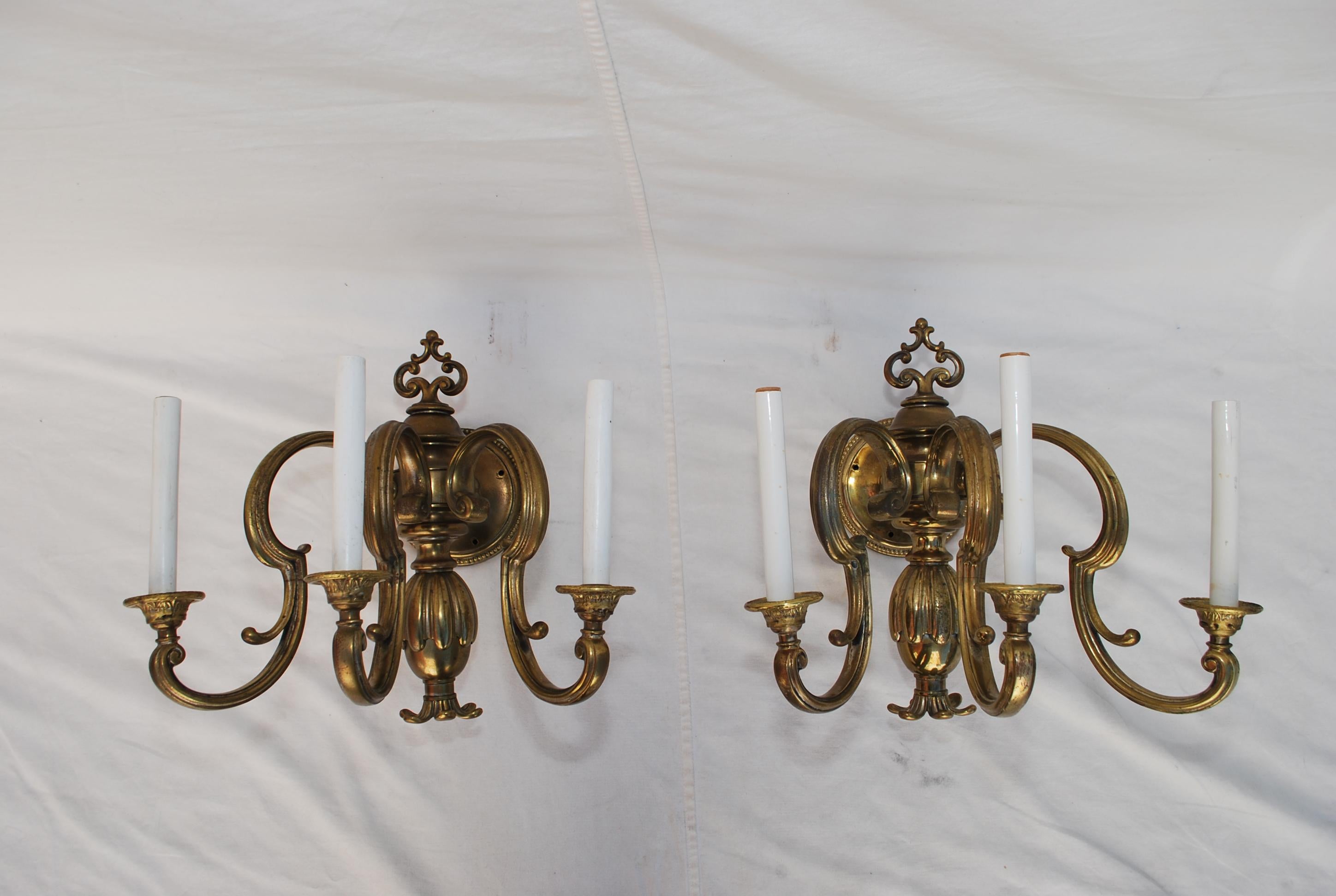 Rare Pair of Large 1920's brass sconces ( it is a set of three ) For Sale 4