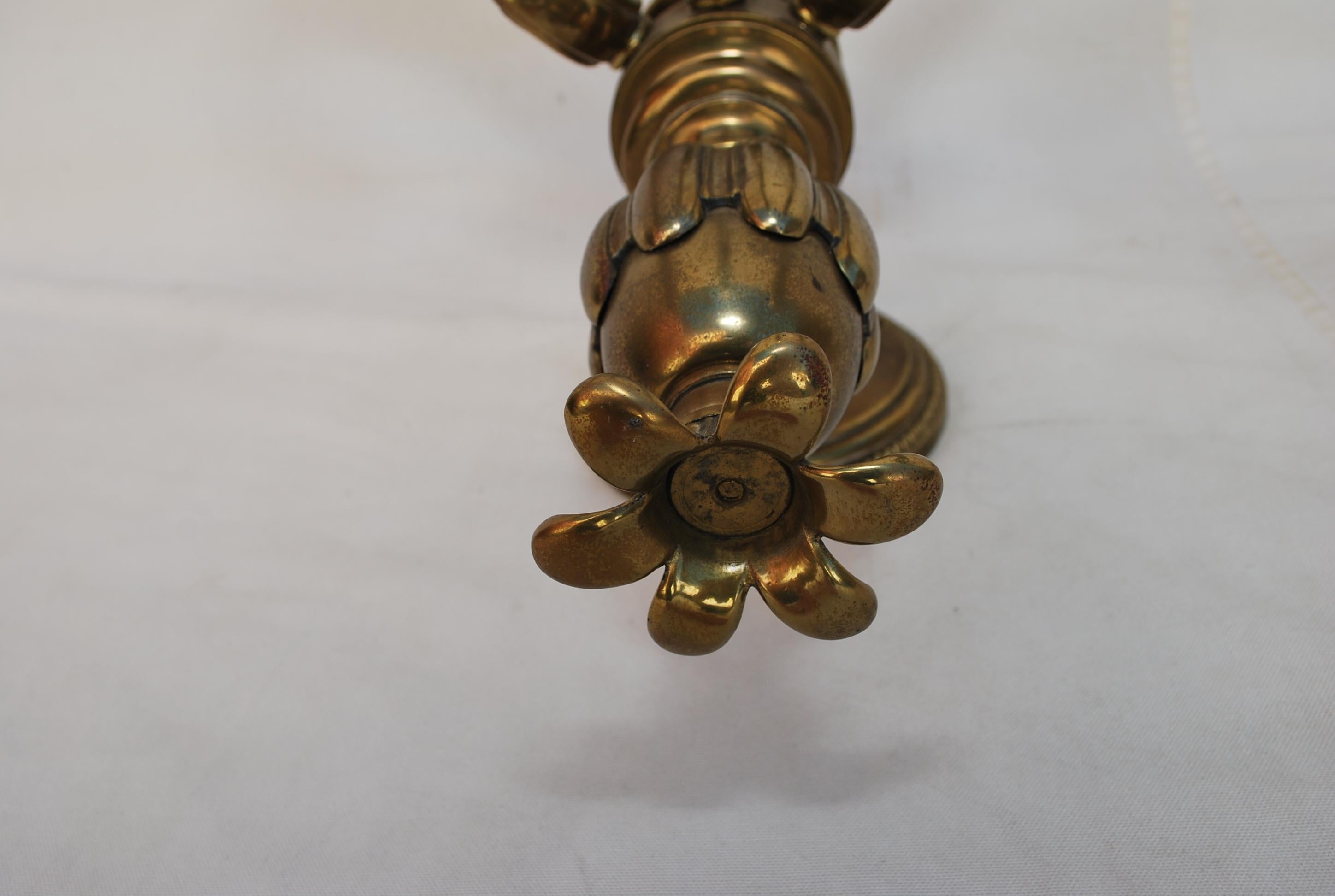 Rare Pair of Large 1920's brass sconces ( it is a set of three ) In Good Condition For Sale In Los Angeles, CA