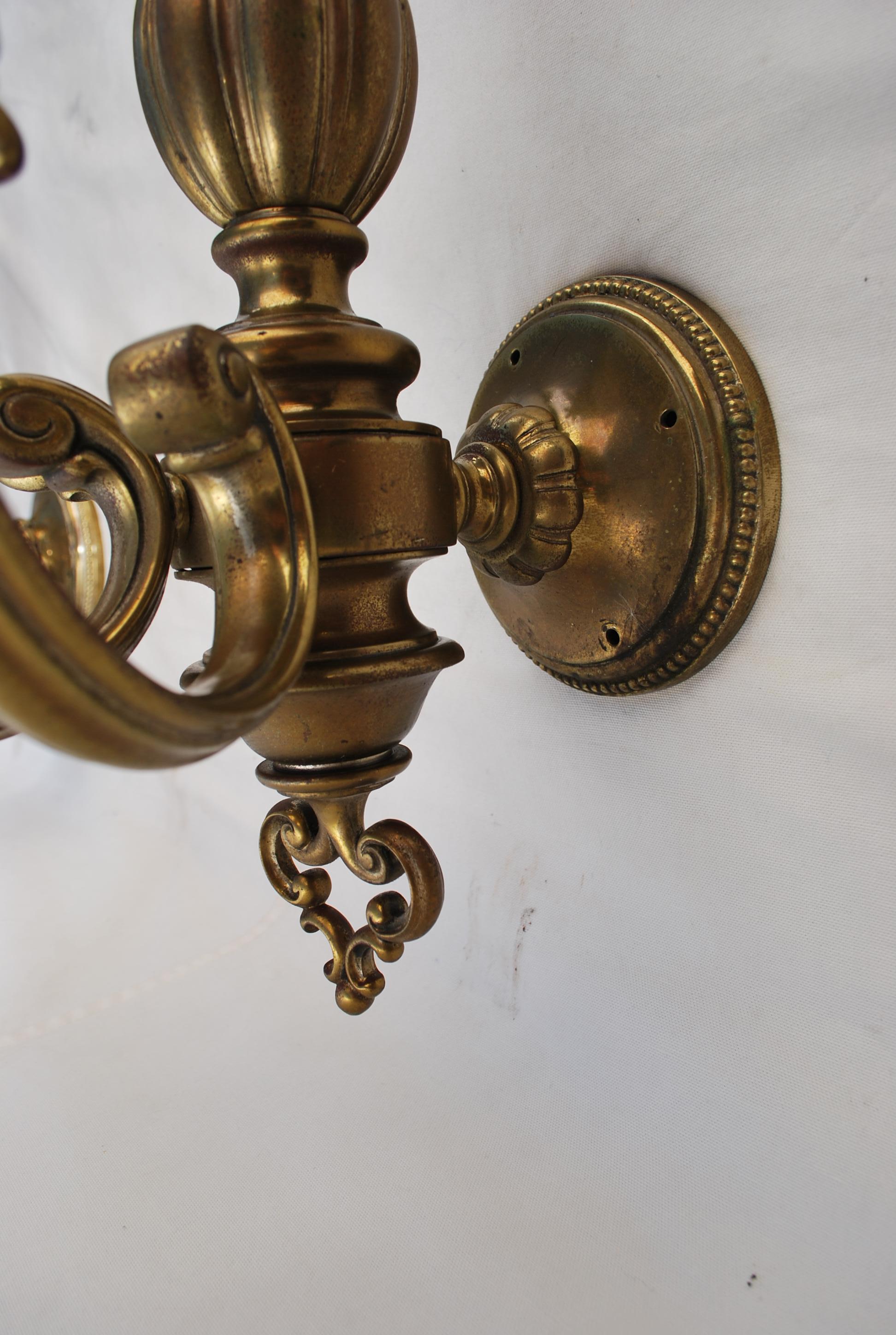 Early 20th Century Rare Pair of Large 1920's brass sconces ( it is a set of three ) For Sale